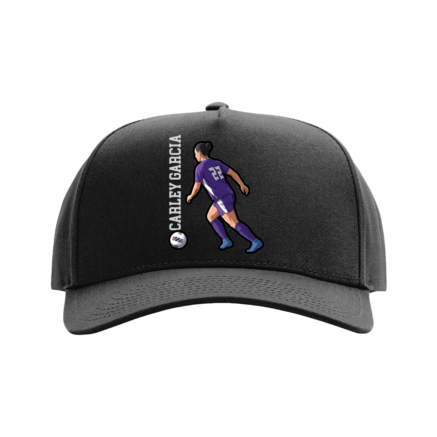Full Fabric Five-Panel Champ Cap — Name Vertical in Black