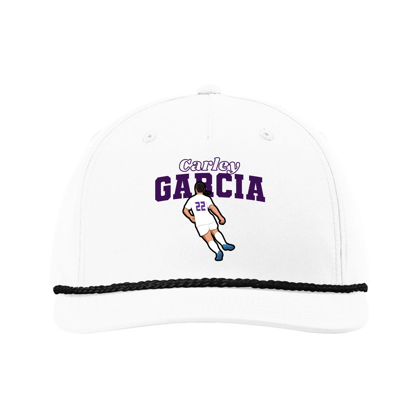 Five-Panel Classic Rope Cap — Name Arch in White