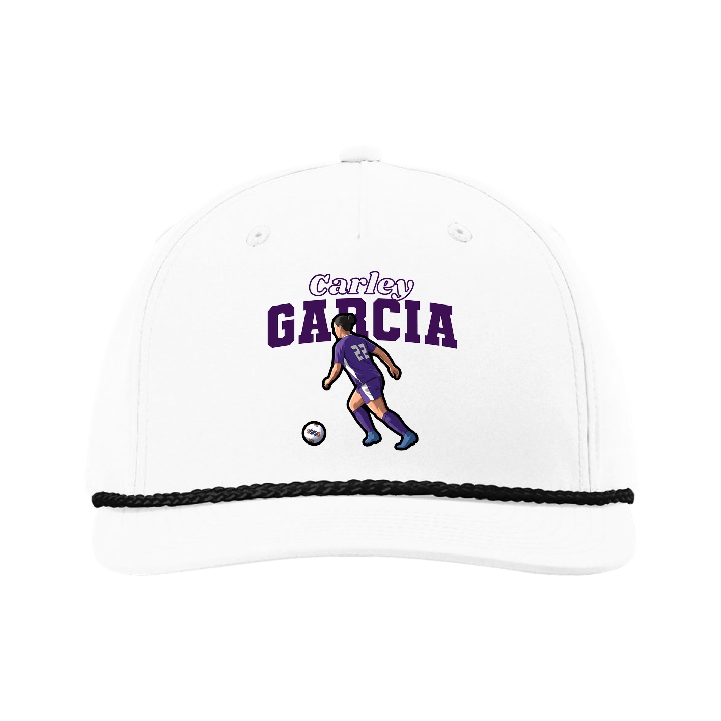 Five-Panel Classic Rope Cap — Name Arch in White