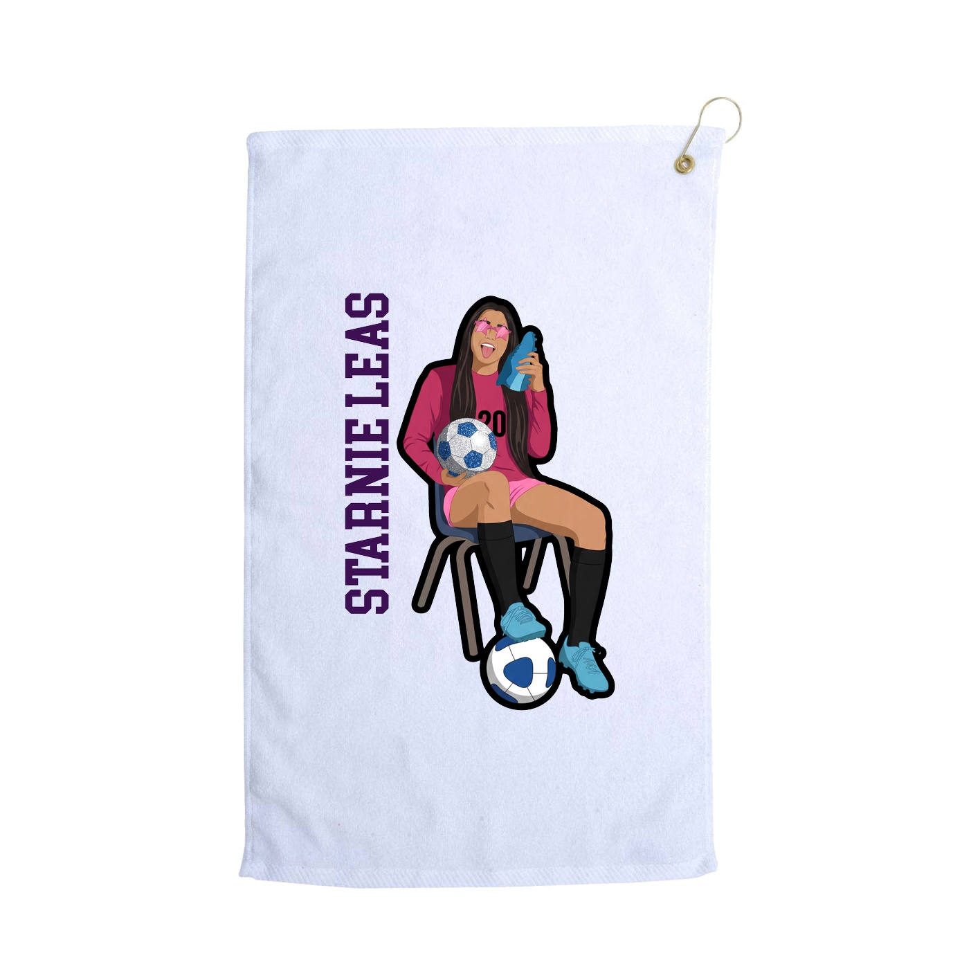 Golf Towel — Name Vertical in White