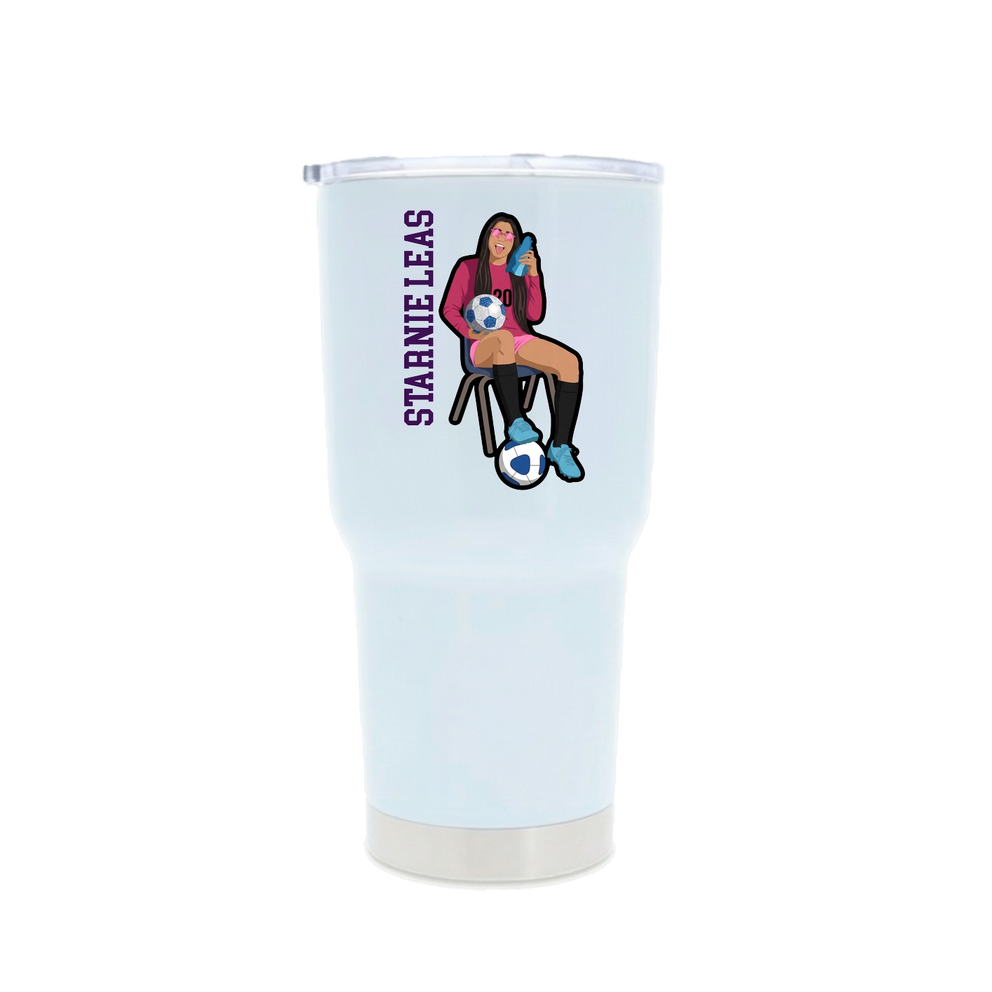 30oz Stainless Steel Tumbler — Name Vertical in White