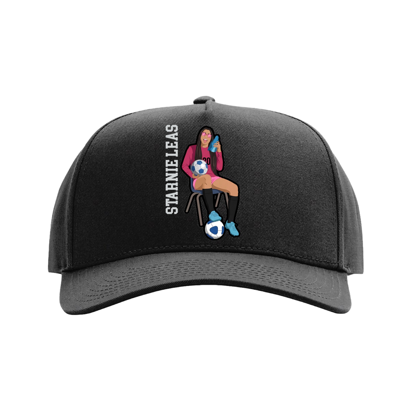 Full Fabric Five-Panel Champ Cap — Name Vertical in Black
