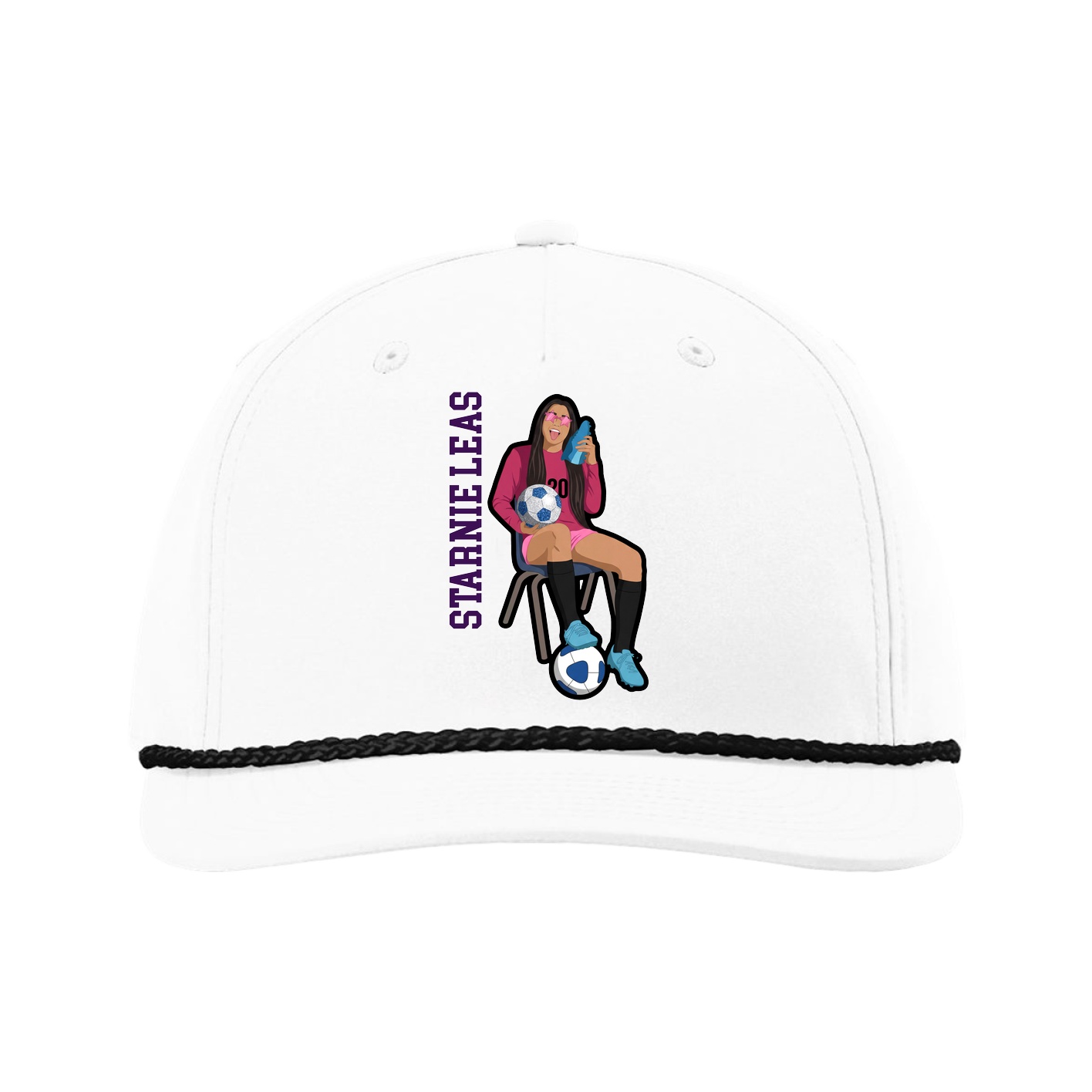 Five-Panel Classic Rope Cap — Name Vertical in White