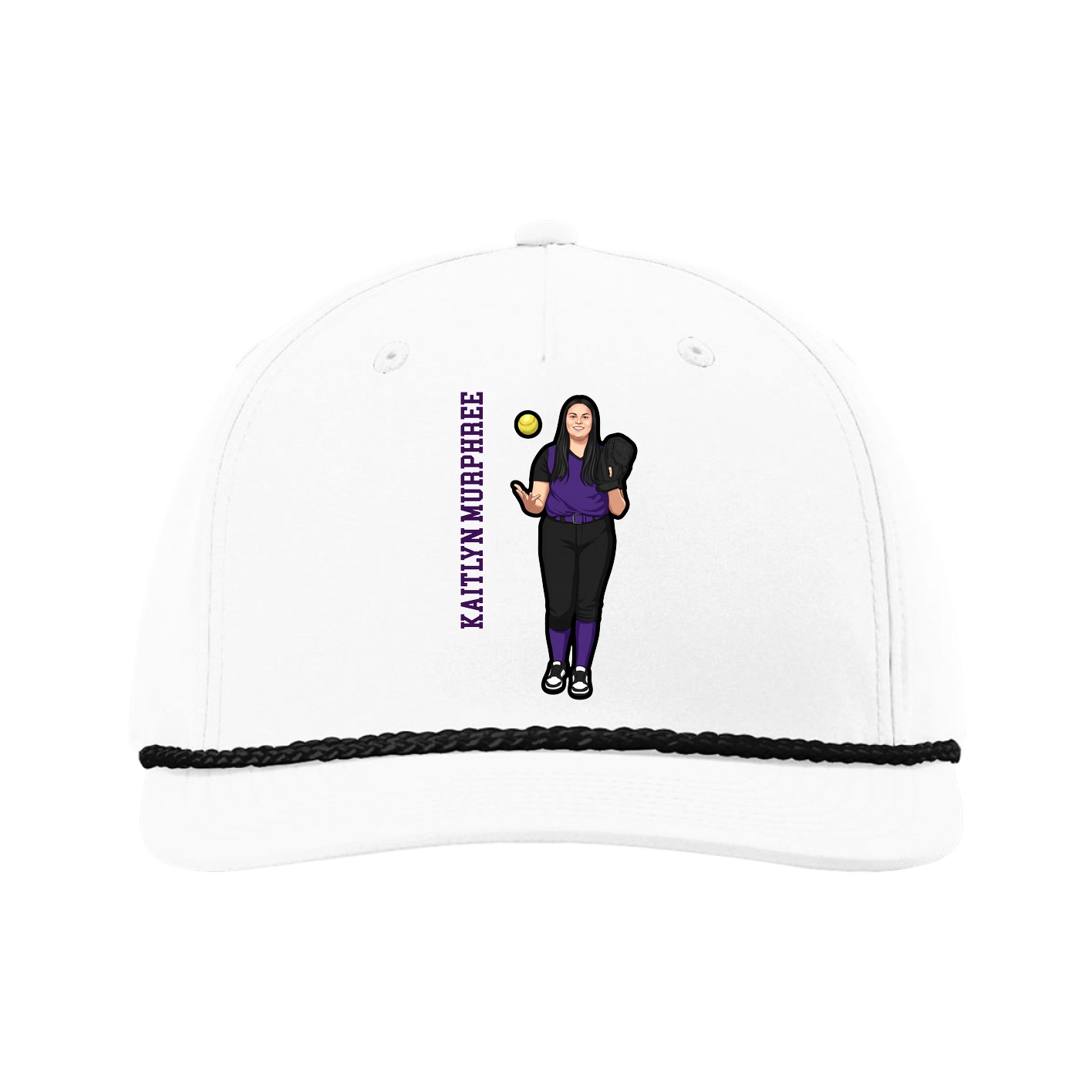 Five-Panel Classic Rope Cap — Name Vertical in White