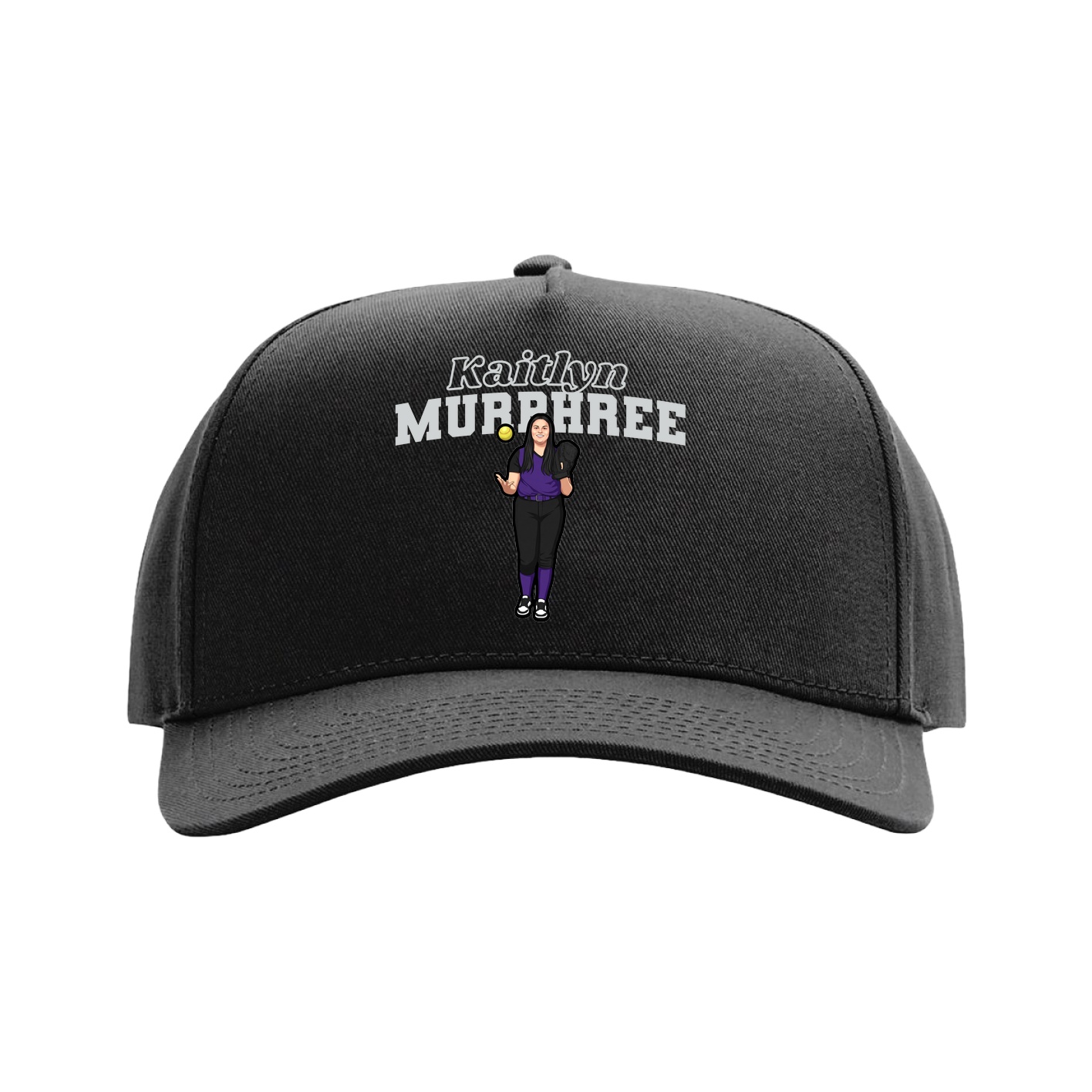 Full Fabric Five-Panel Champ Cap — Name Arch in Black