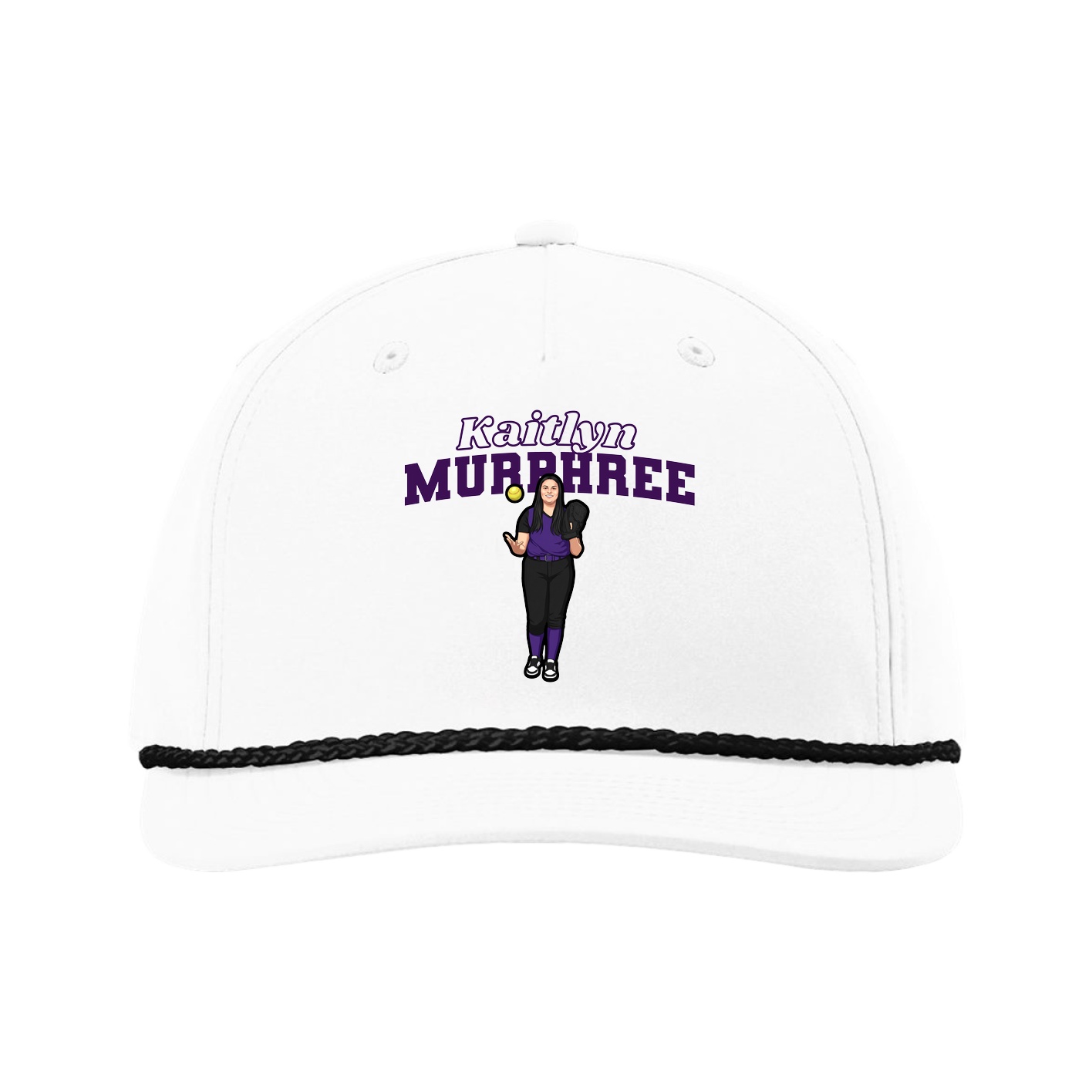 Five-Panel Classic Rope Cap — Name Arch in White