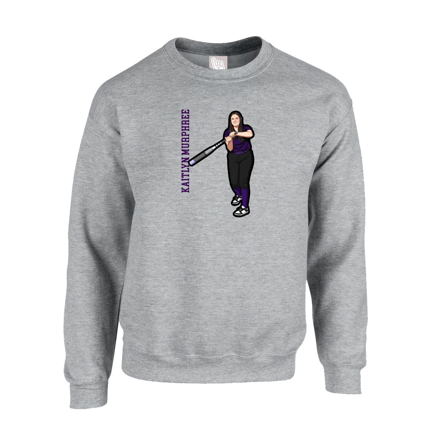 Fleece Crew — Name Vertical in Grey