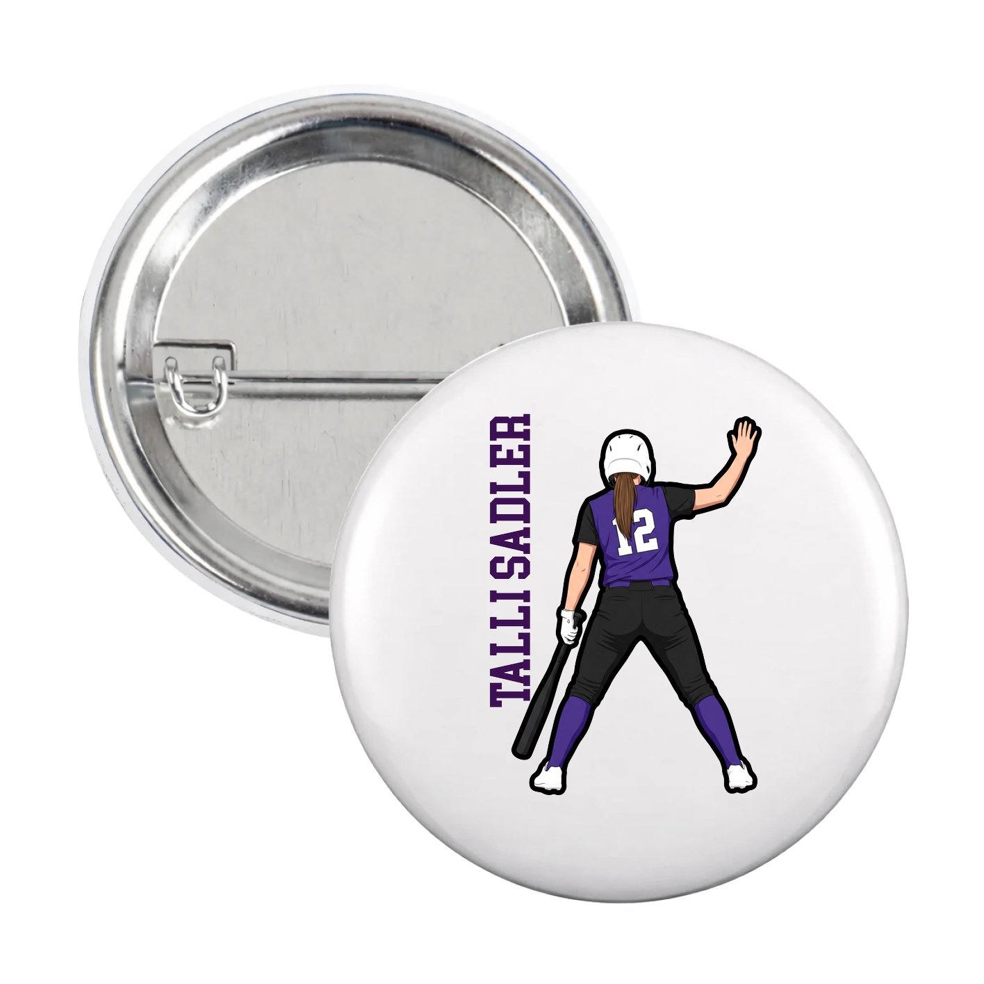 Game Day Button — Name Vertical in White