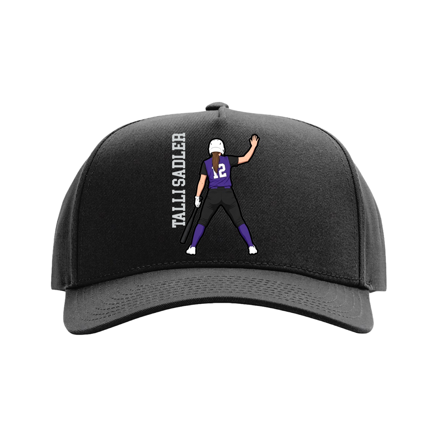 Full Fabric Five-Panel Champ Cap — Name Vertical in Black