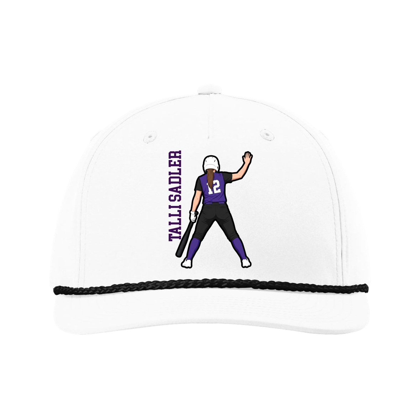 Five-Panel Classic Rope Cap — Name Vertical in White