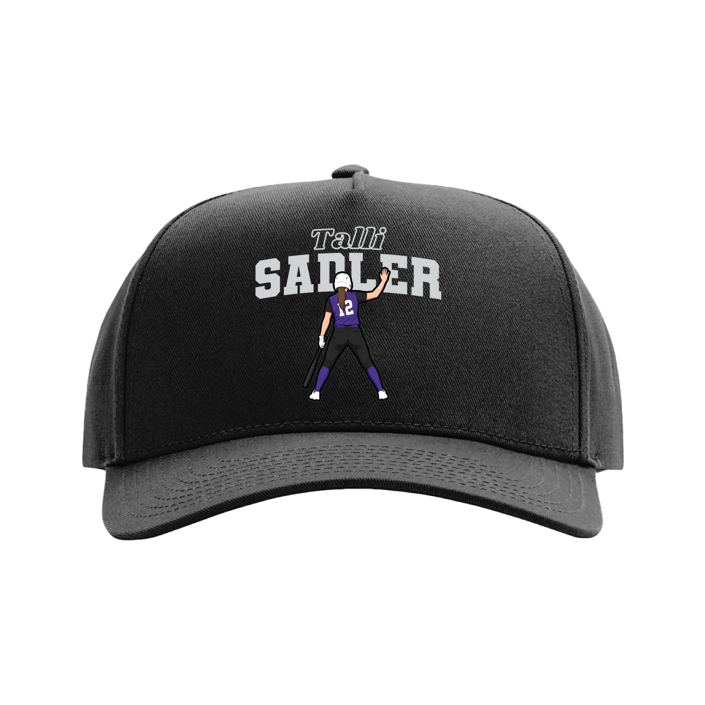 Full Fabric Five-Panel Champ Cap — Name Arch in Black