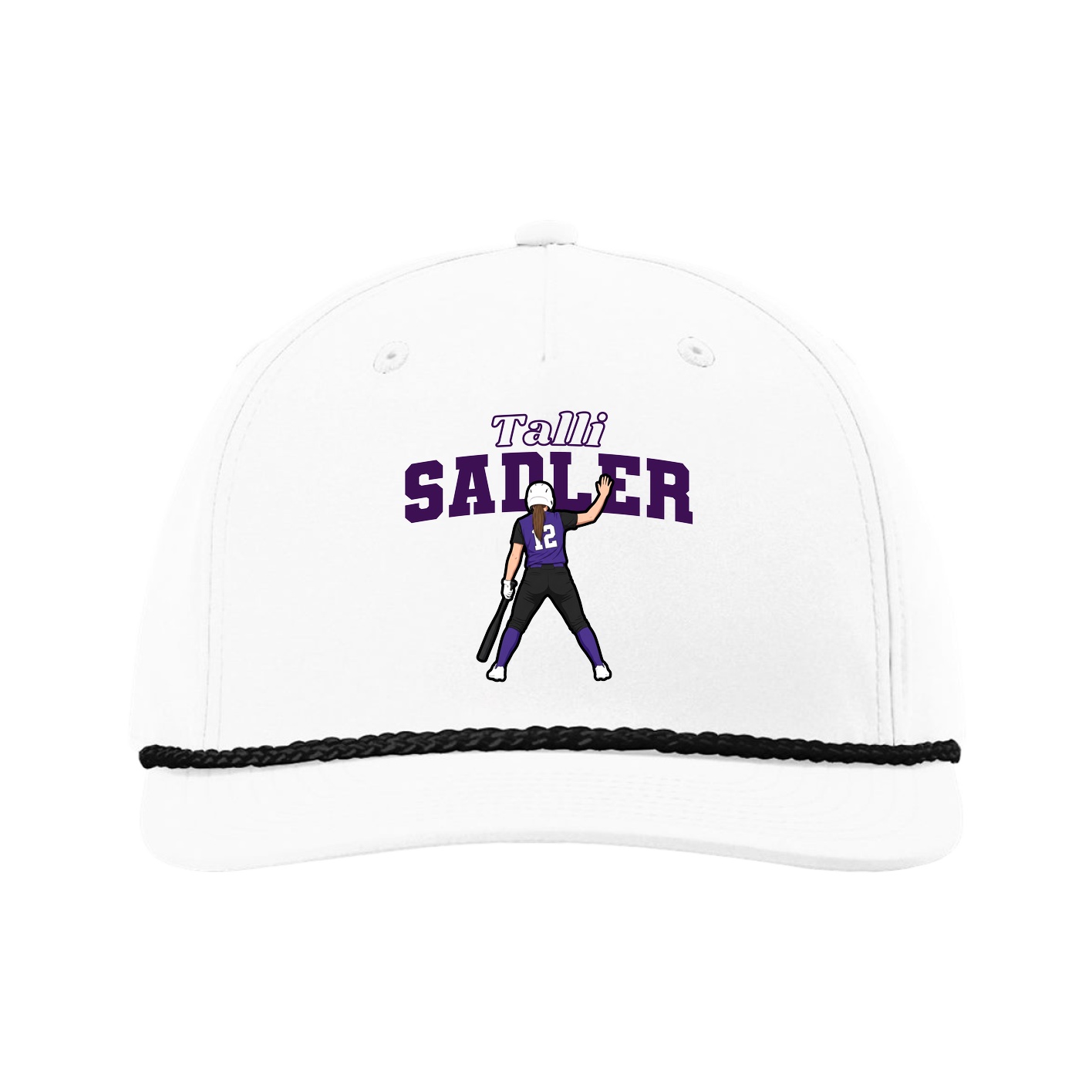 Five-Panel Classic Rope Cap — Name Arch in White