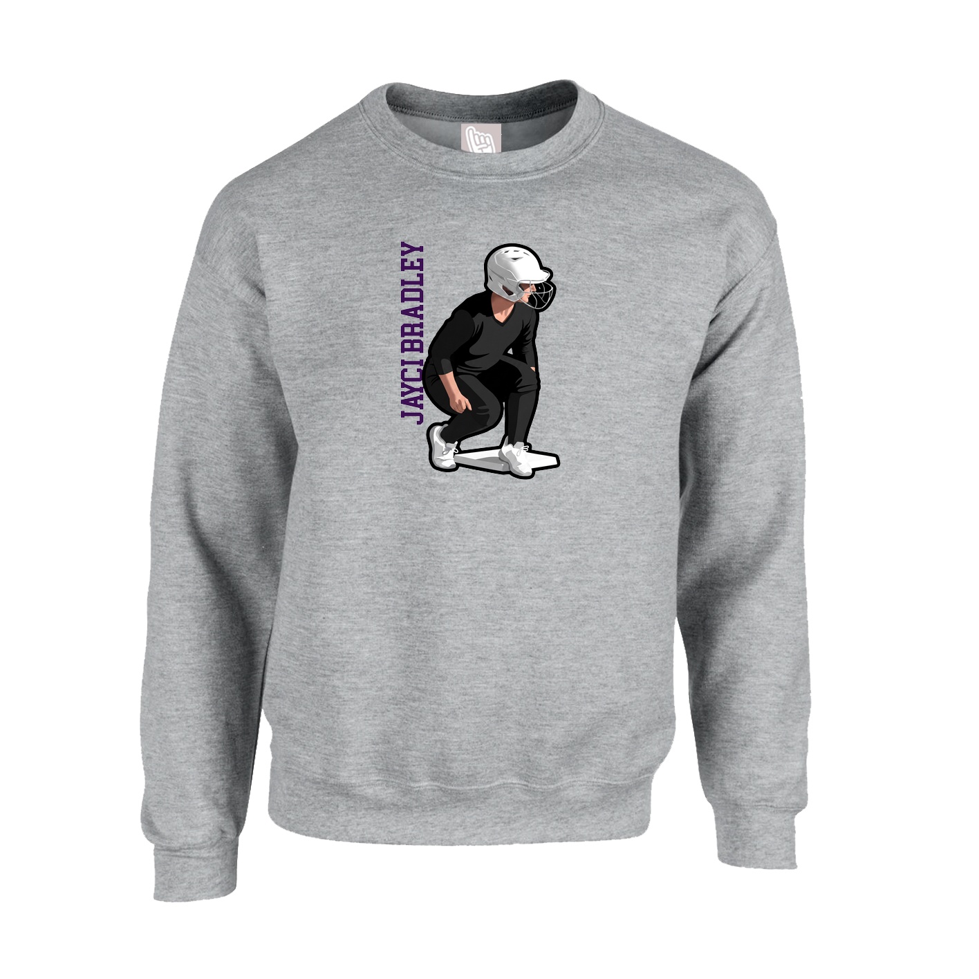 Fleece Crew — Name Vertical in Grey