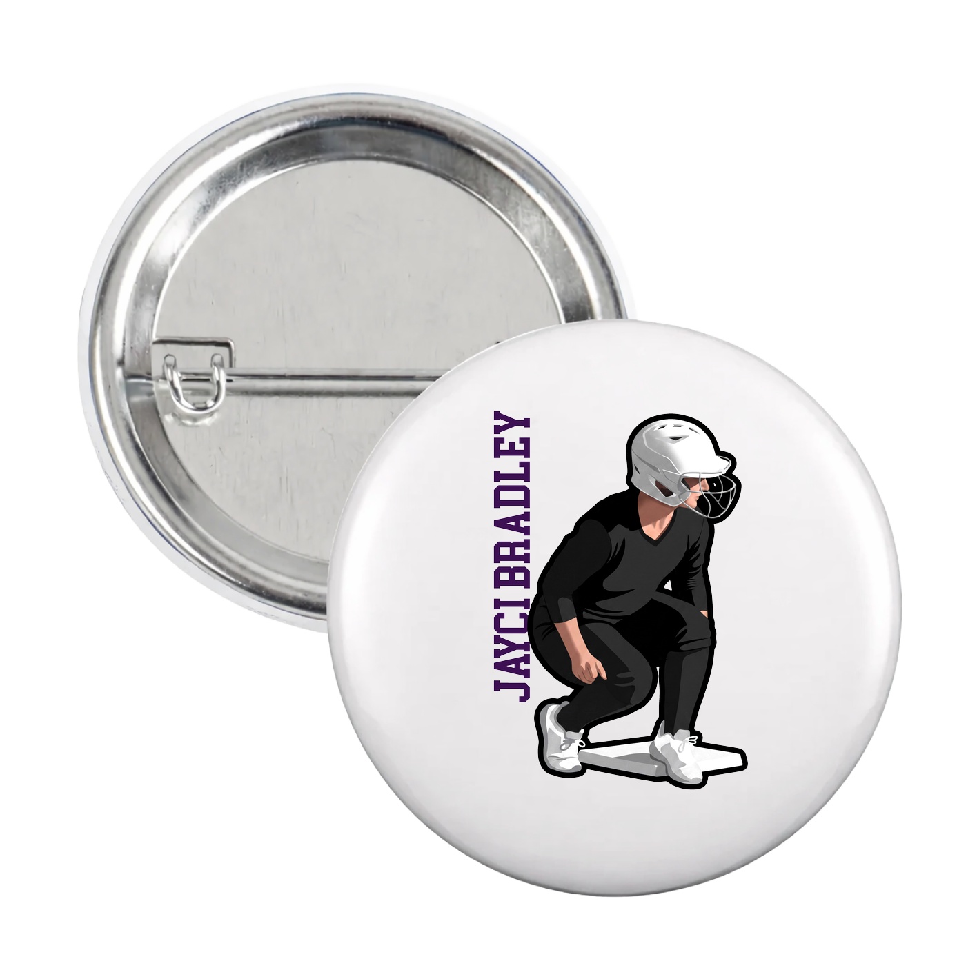 Game Day Button — Name Vertical in White
