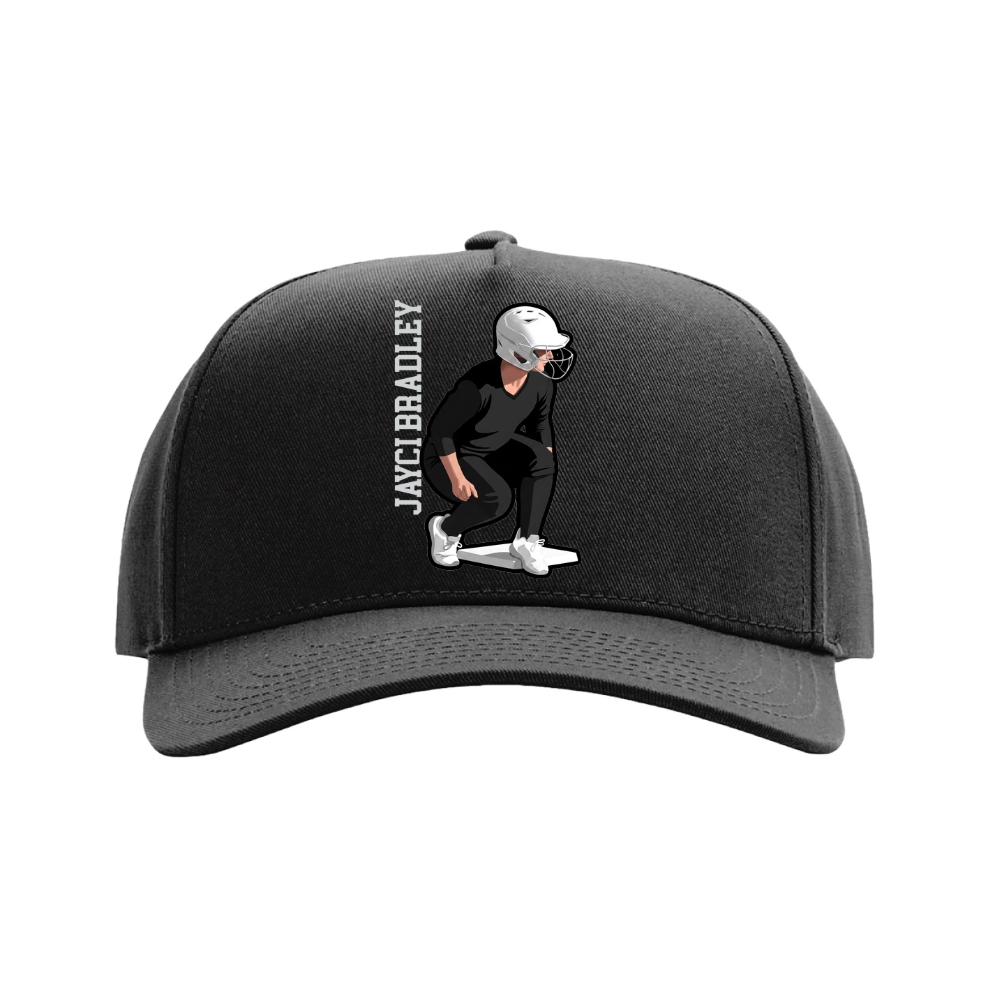 Full Fabric Five-Panel Champ Cap — Name Vertical in Black