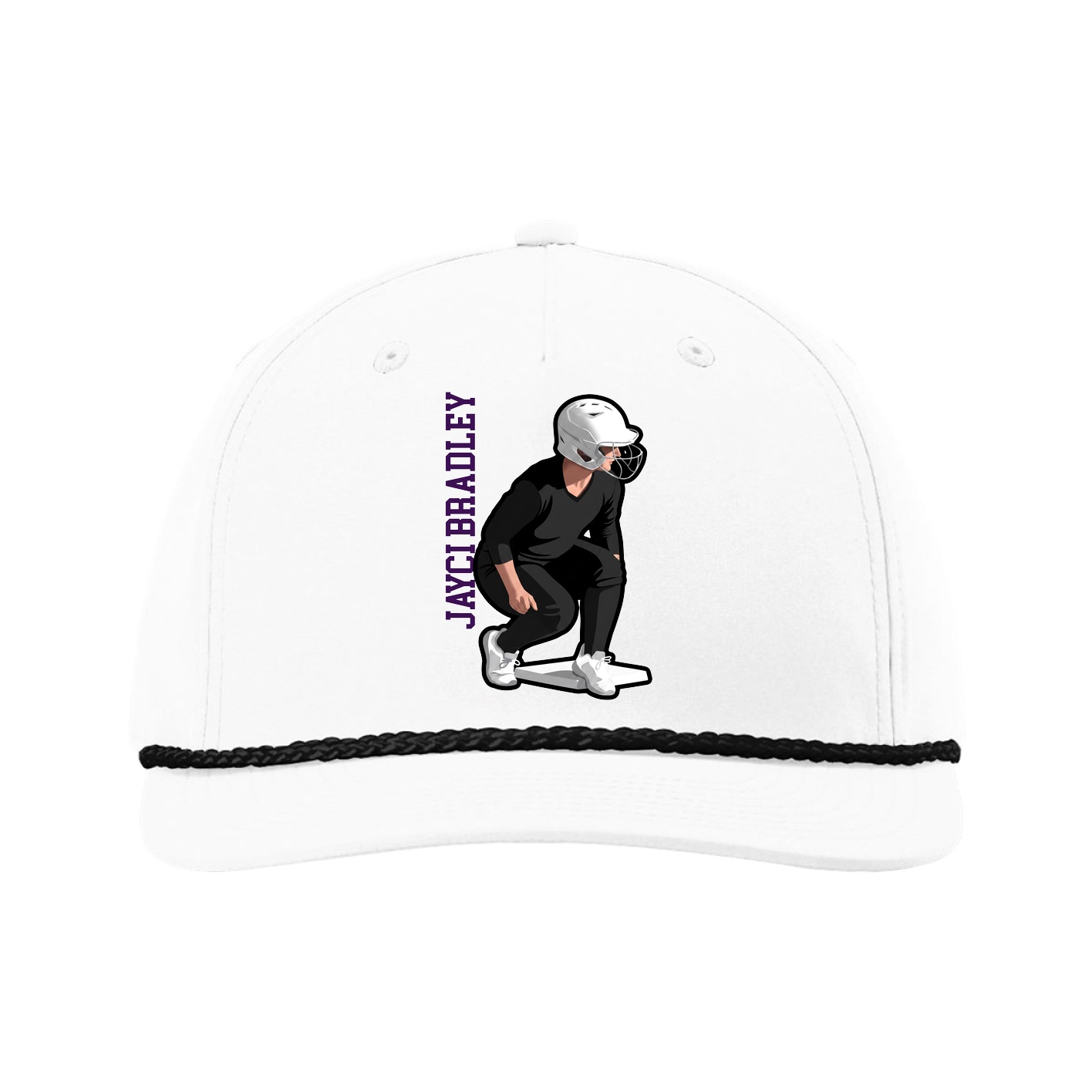 Five-Panel Classic Rope Cap — Name Vertical in White