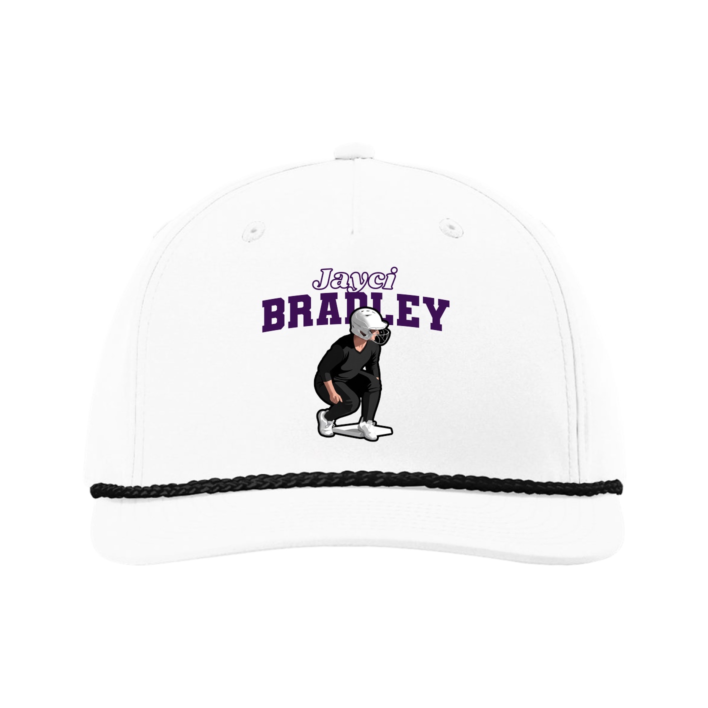 Five-Panel Classic Rope Cap — Name Arch in White