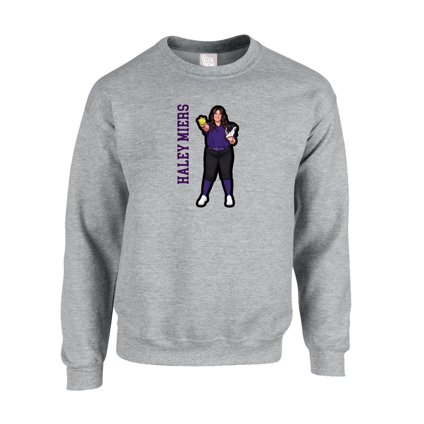 Fleece Crew — Name Vertical in Grey