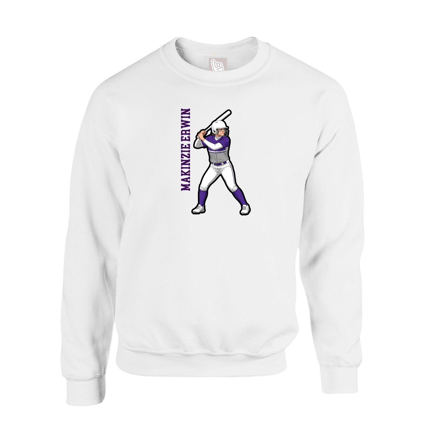 Fleece Crew — Name Vertical in White