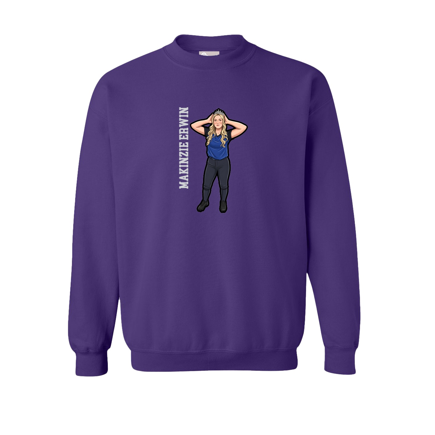Fleece Crew — Name Vertical in Purple