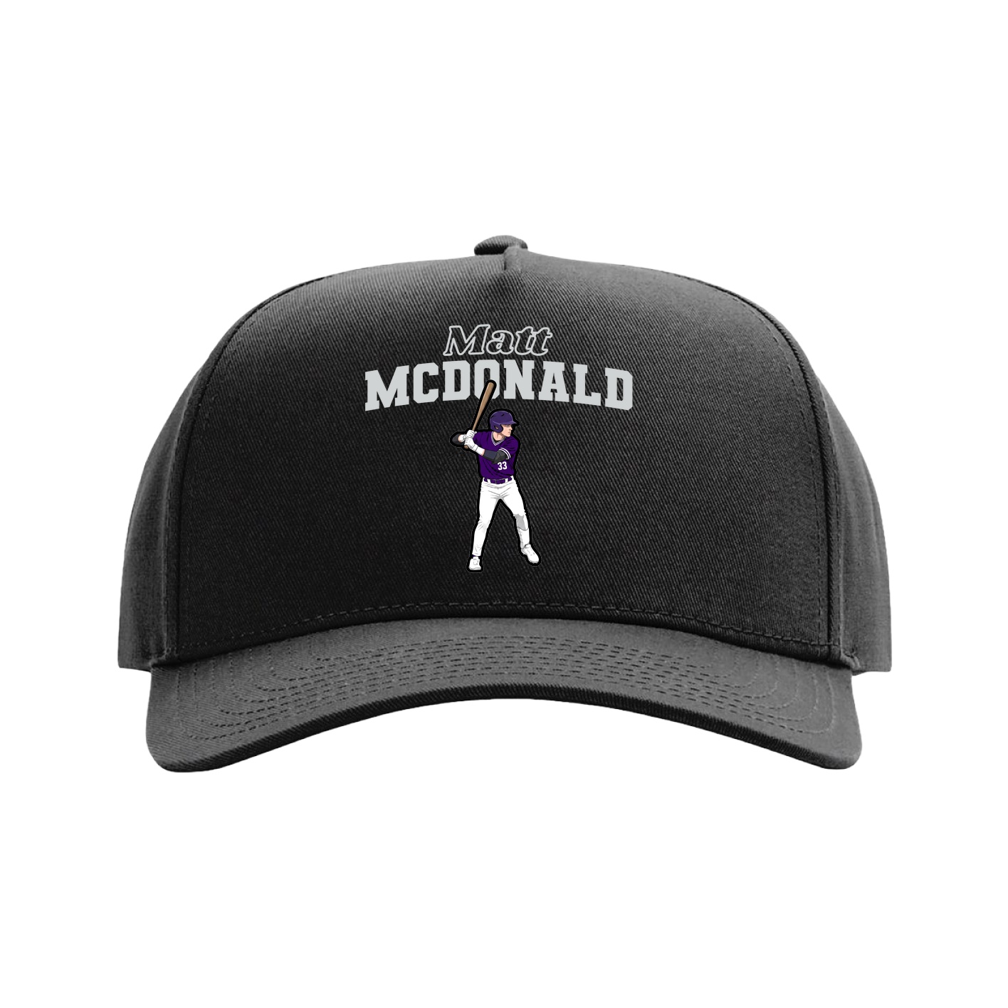 Full Fabric Five-Panel Champ Cap — Name Arch in Black