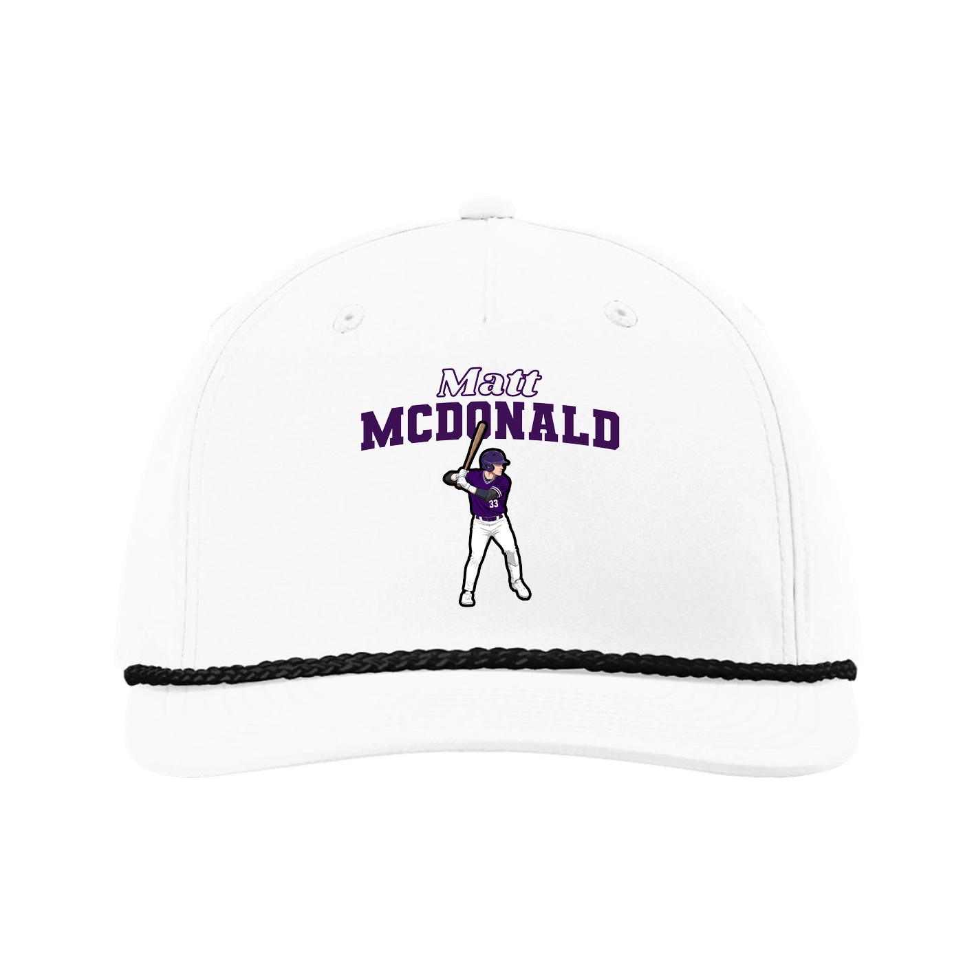 Five-Panel Classic Rope Cap — Name Arch in White