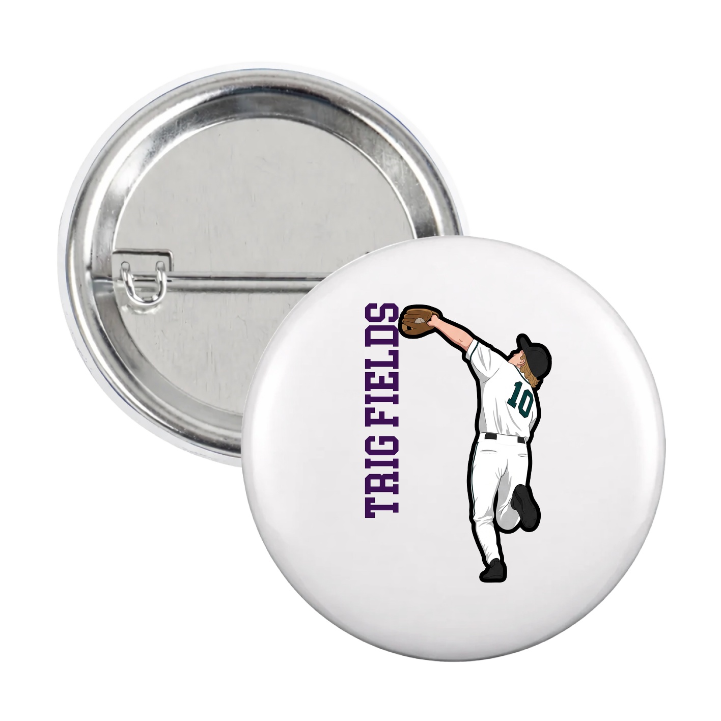 Game Day Button — Name Vertical in White