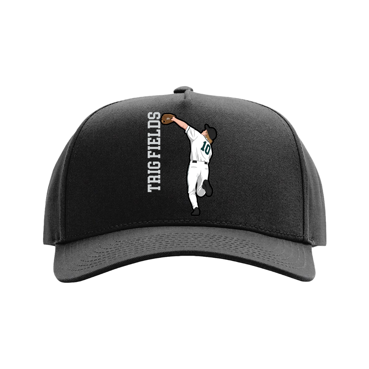 Full Fabric Five-Panel Champ Cap — Name Vertical in Black