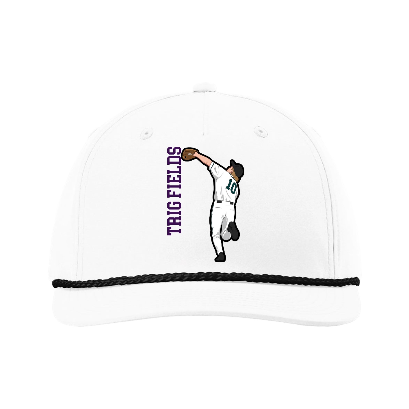 Five-Panel Classic Rope Cap — Name Vertical in White