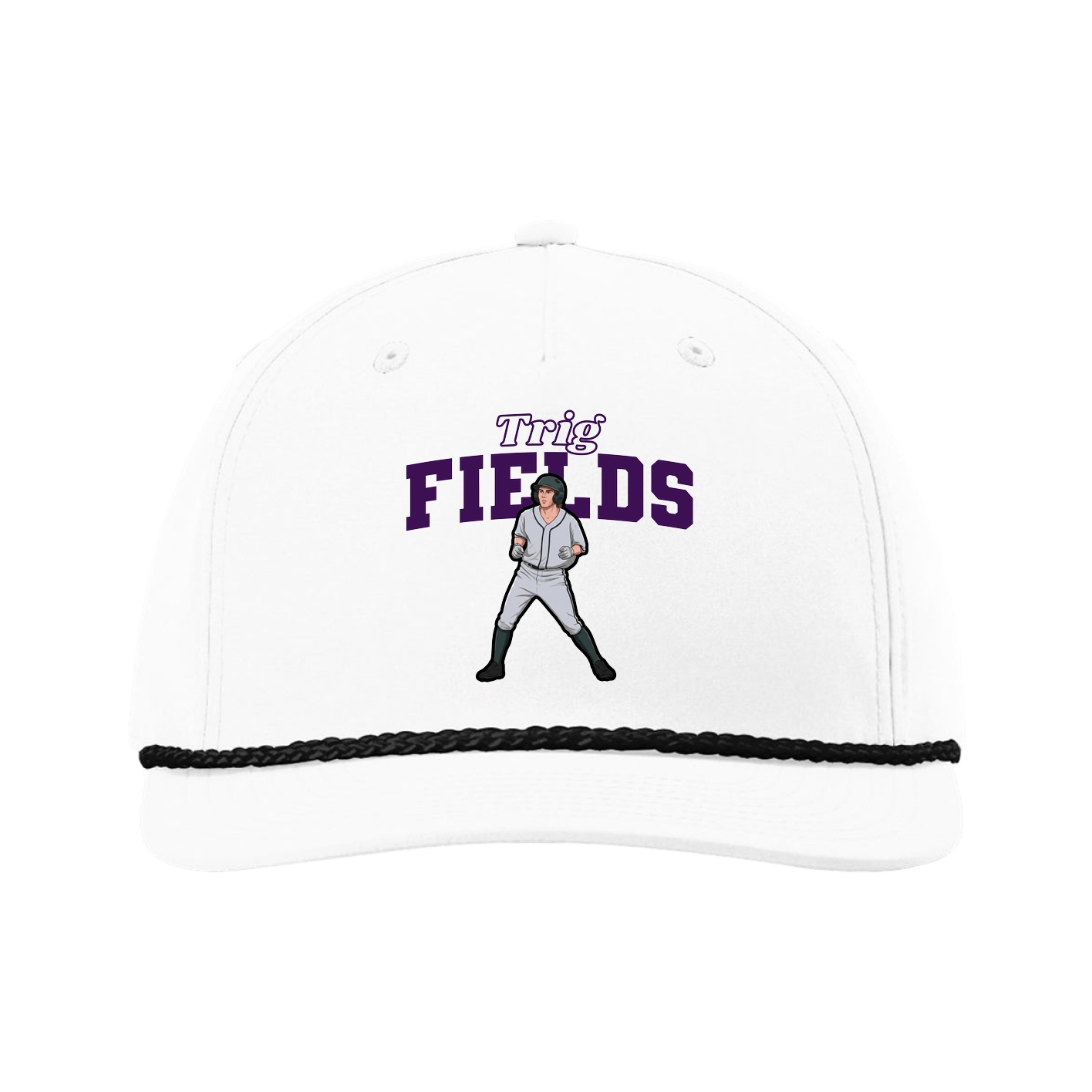 Five-Panel Classic Rope Cap — Name Arch in White