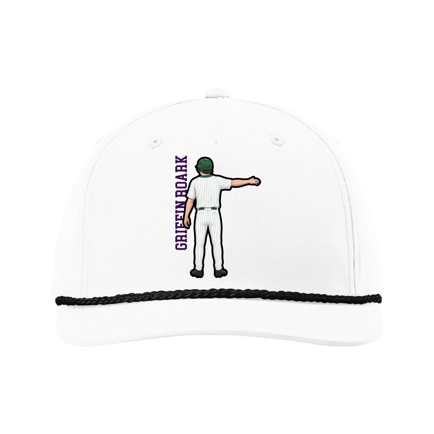 Five-Panel Classic Rope Cap — Name Vertical in White