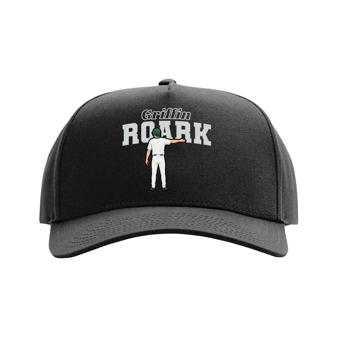 Full Fabric Five-Panel Champ Cap — Name Arch in Black