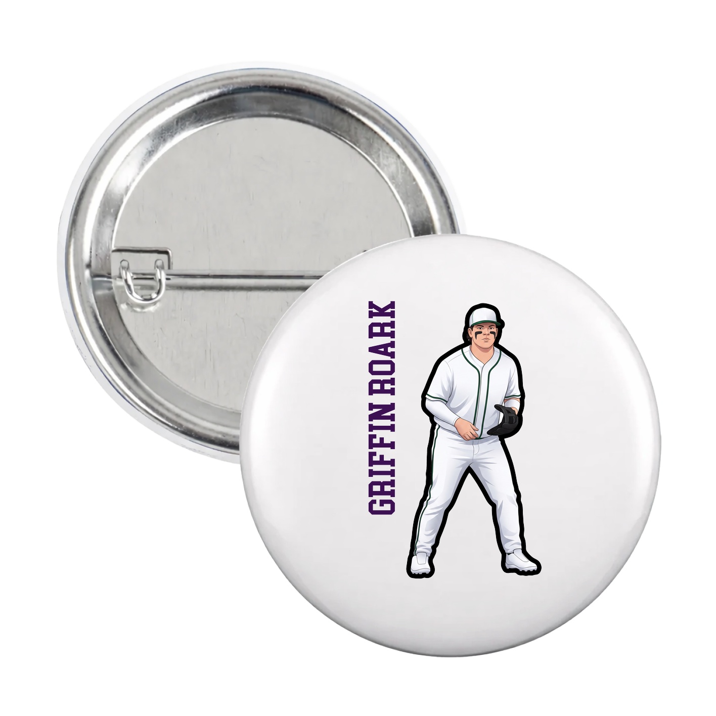 Game Day Button — Name Vertical in White
