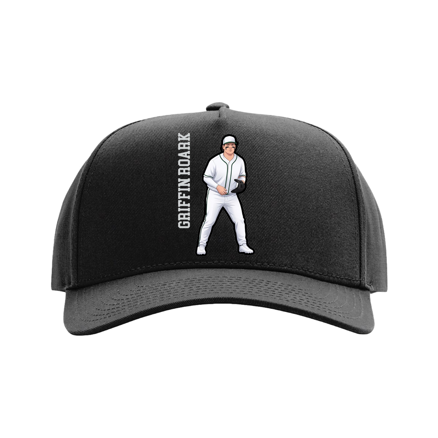 Full Fabric Five-Panel Champ Cap — Name Vertical in Black