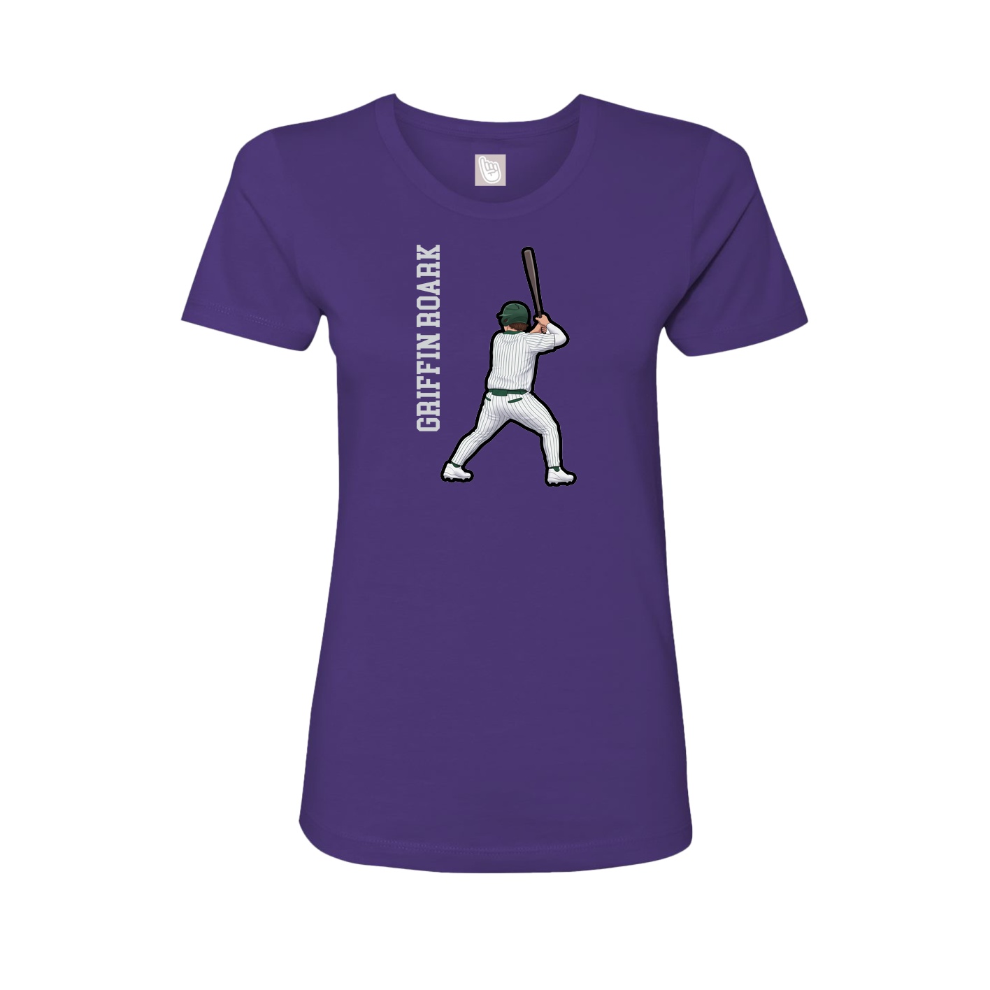 Fitted Women's Tee — Name Vertical in Purple