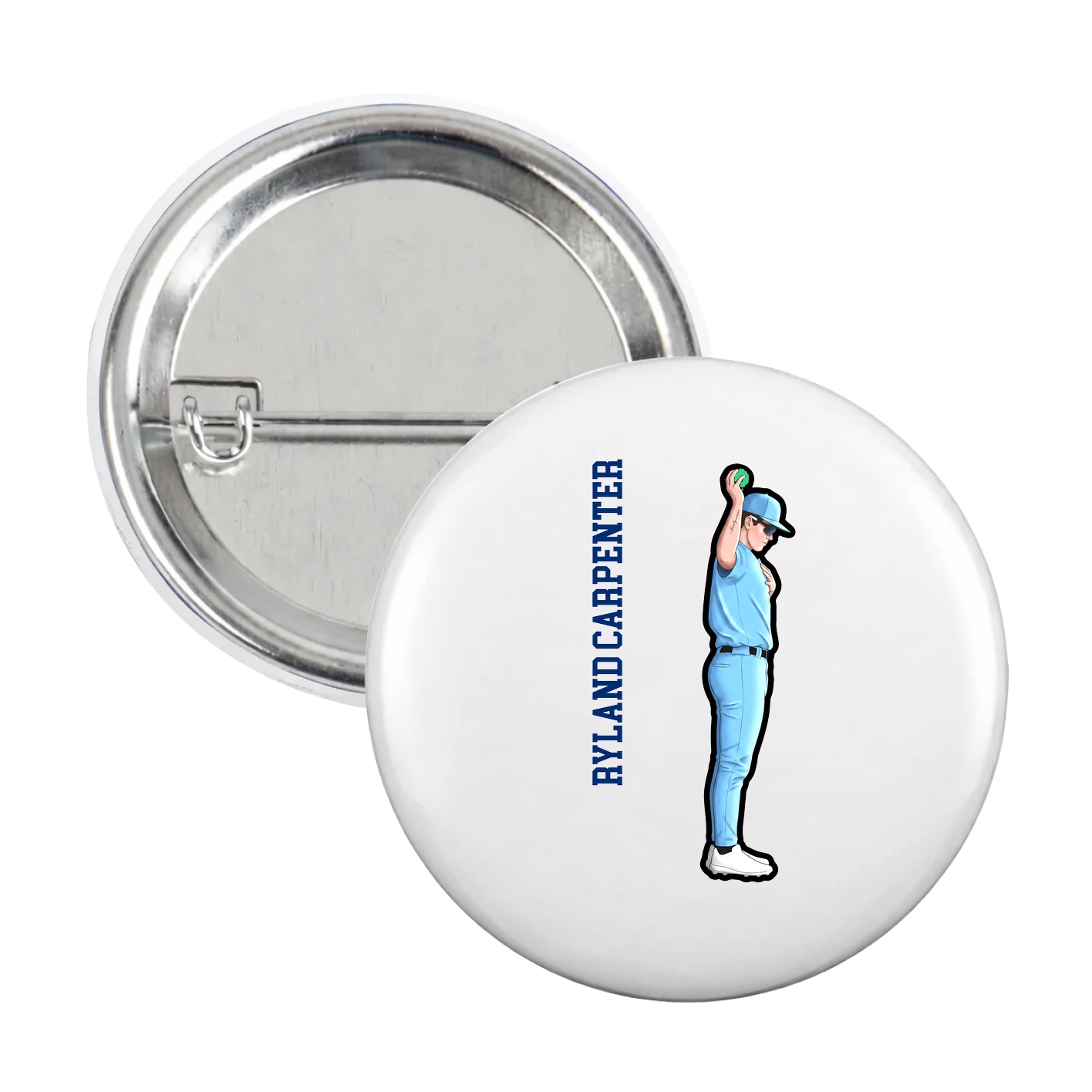 Game Day Button — Name Vertical in White