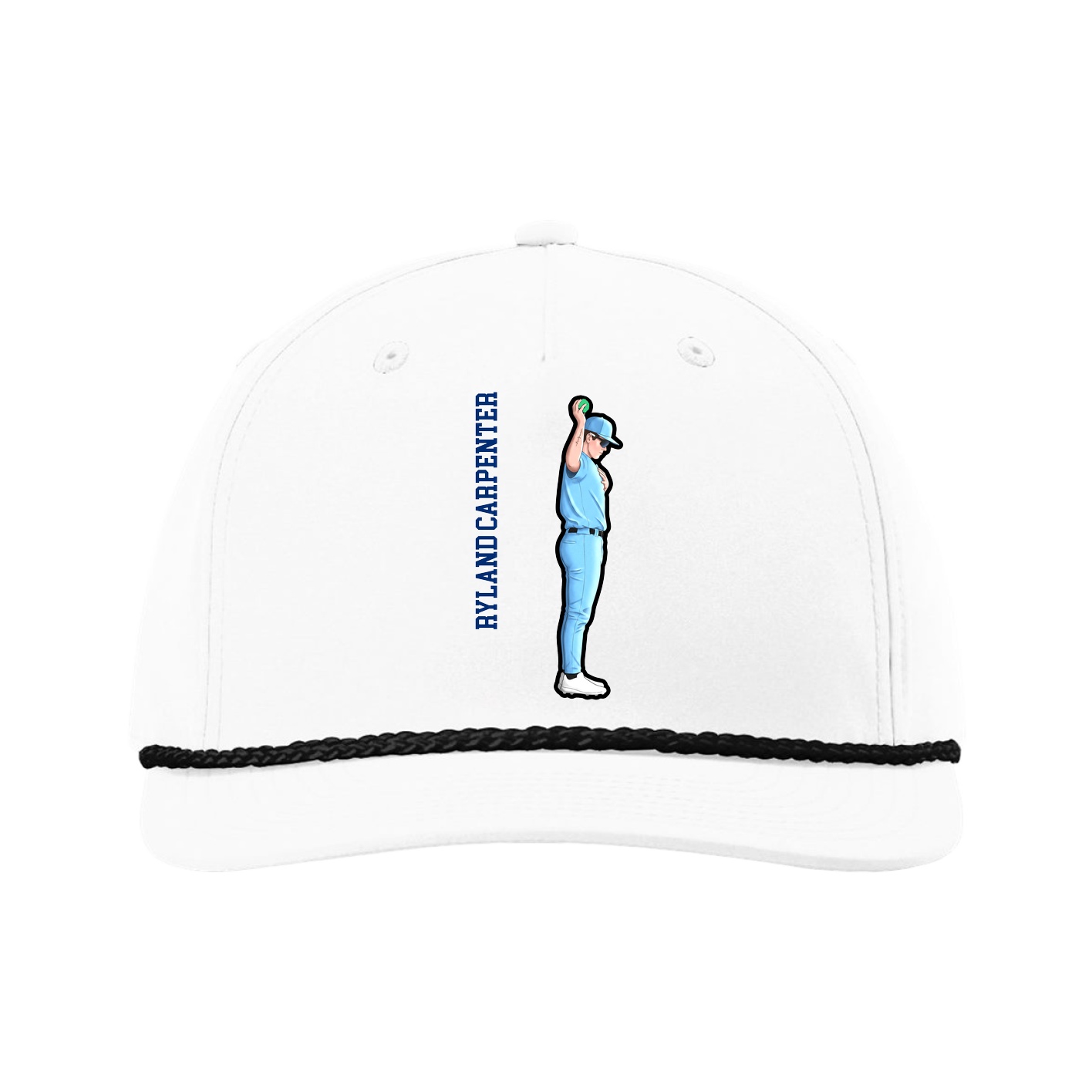Five-Panel Classic Rope Cap — Name Vertical in White