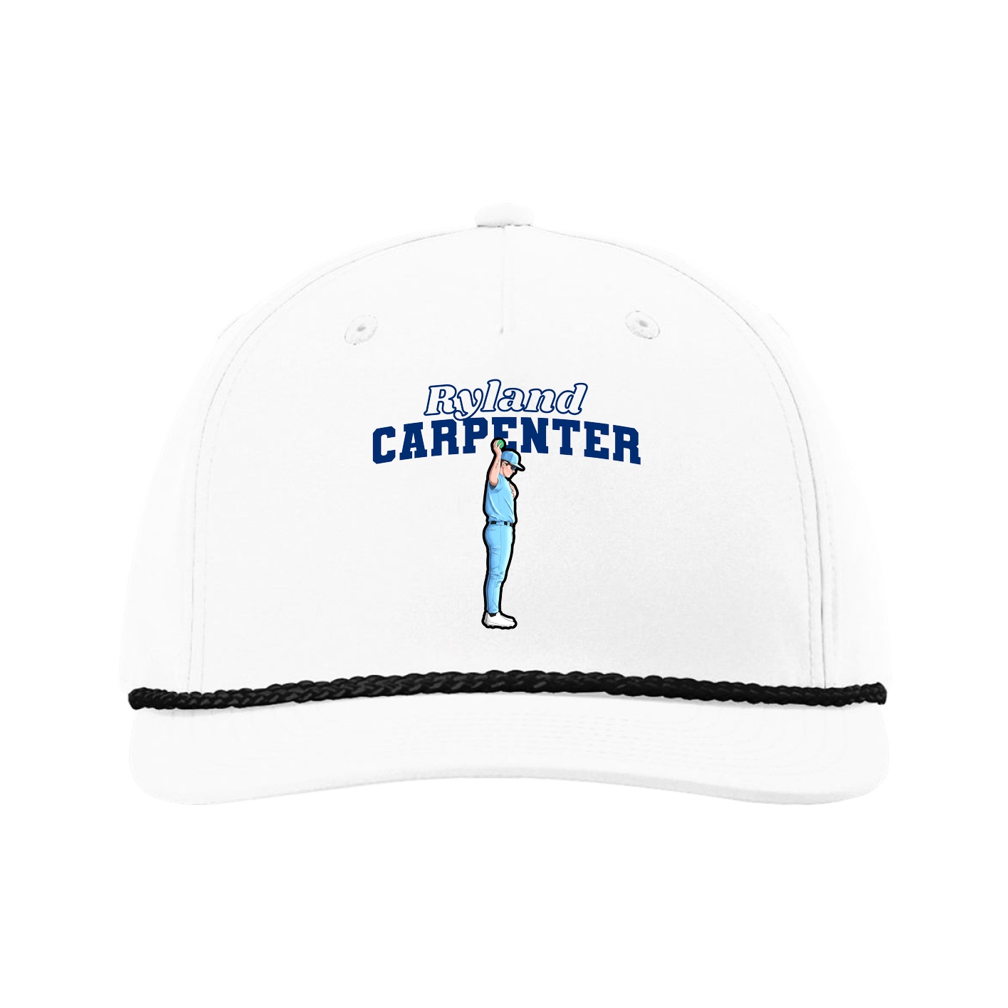 Five-Panel Classic Rope Cap — Name Arch in White