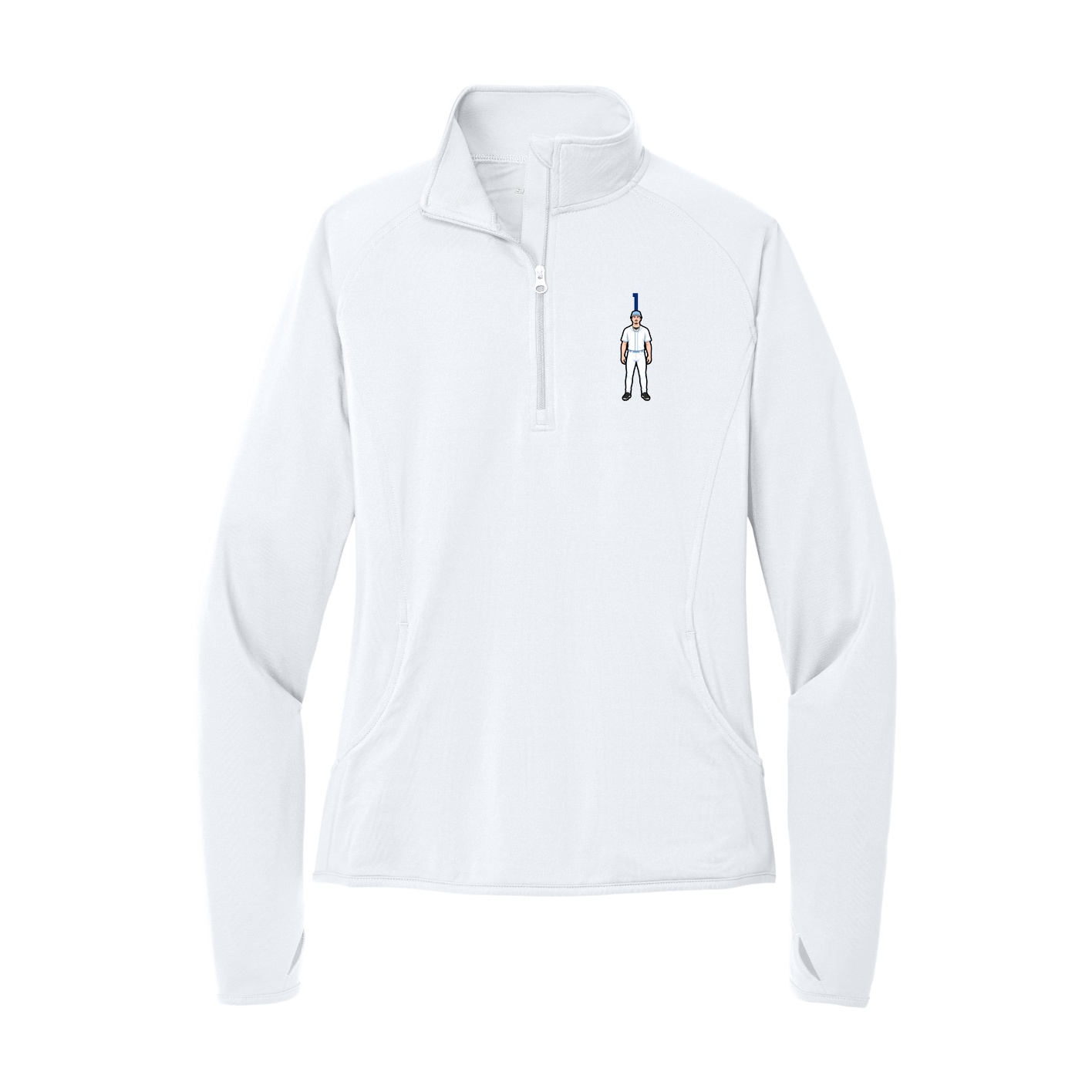 Women's Q-Zip Pullover — Number Top in White