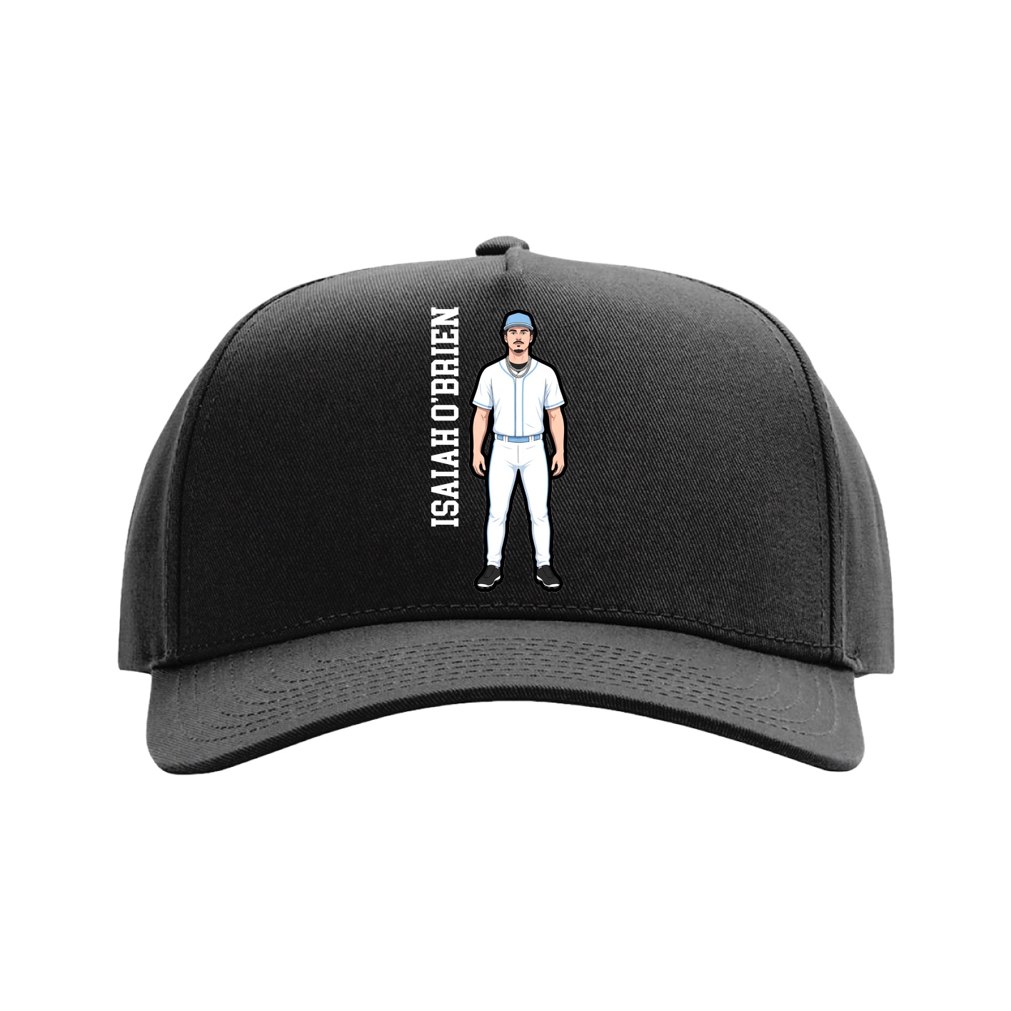 Full Fabric Five-Panel Champ Cap — Name Vertical in Black