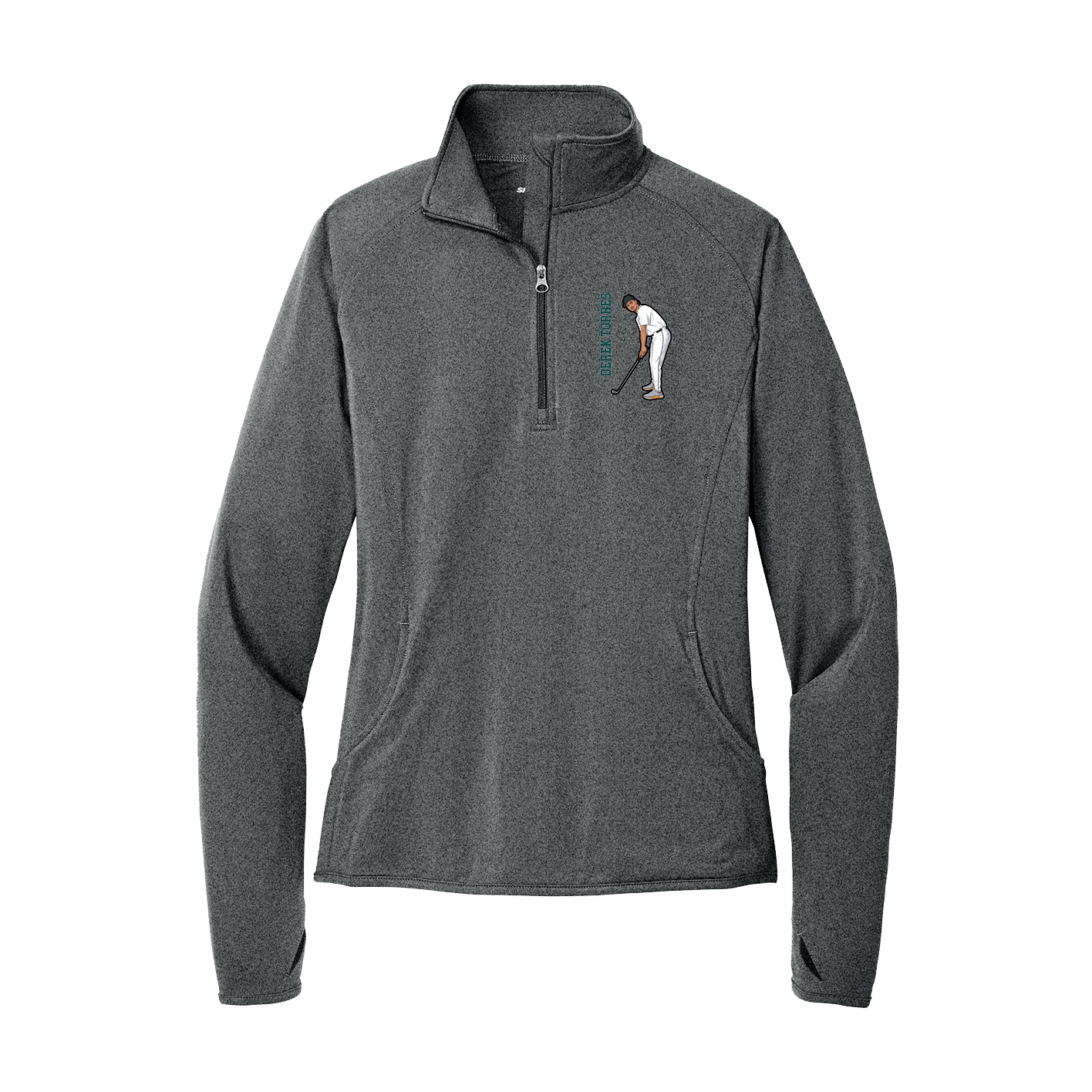 Women's Q-Zip Pullover — Name Vertical in Grey