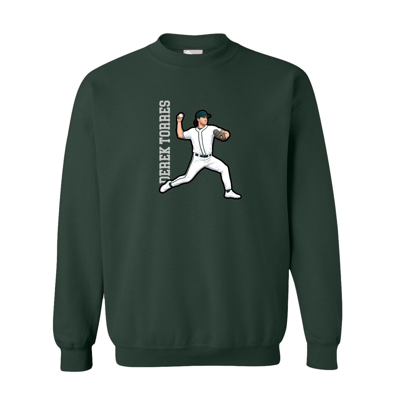 Fleece Crew — Name Vertical in Green