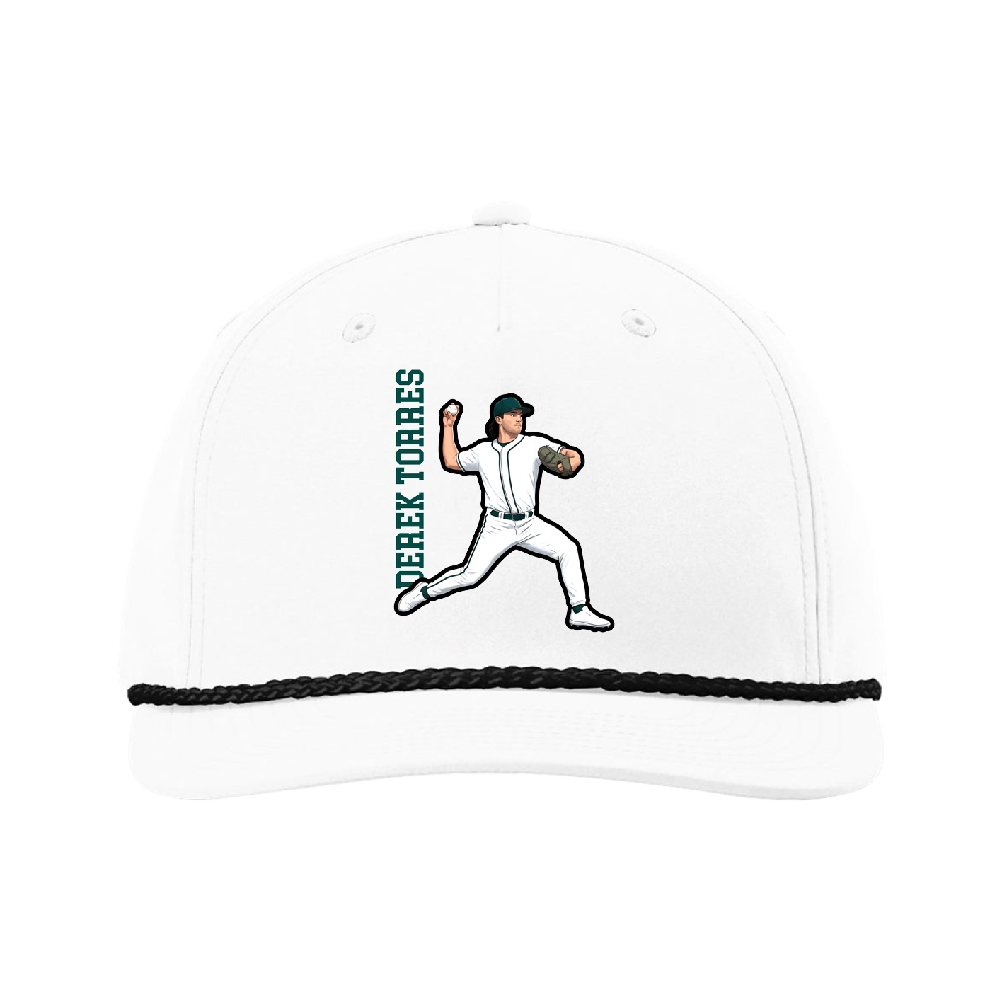 Five-Panel Classic Rope Cap — Name Vertical in White