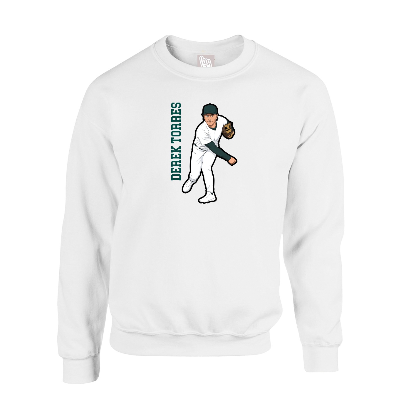 Fleece Crew — Name Vertical in White