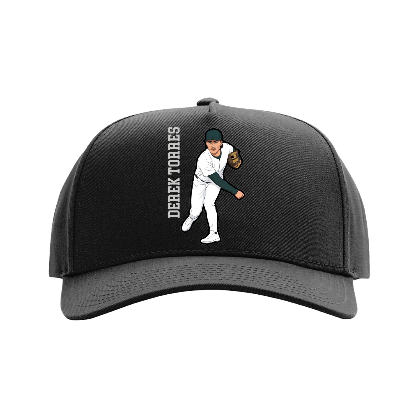 Full Fabric Five-Panel Champ Cap — Name Vertical in Black