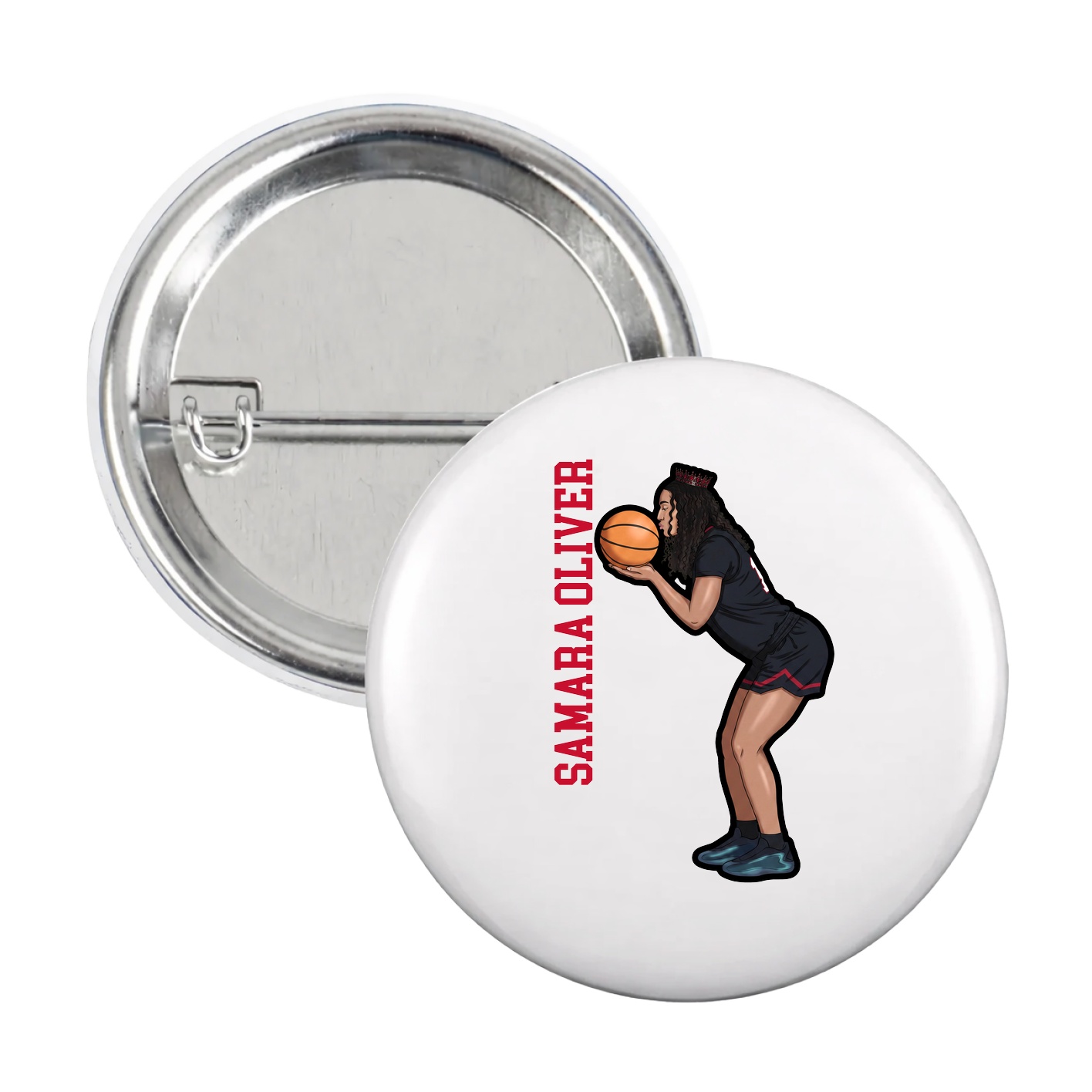 Game Day Button — Name Vertical in White