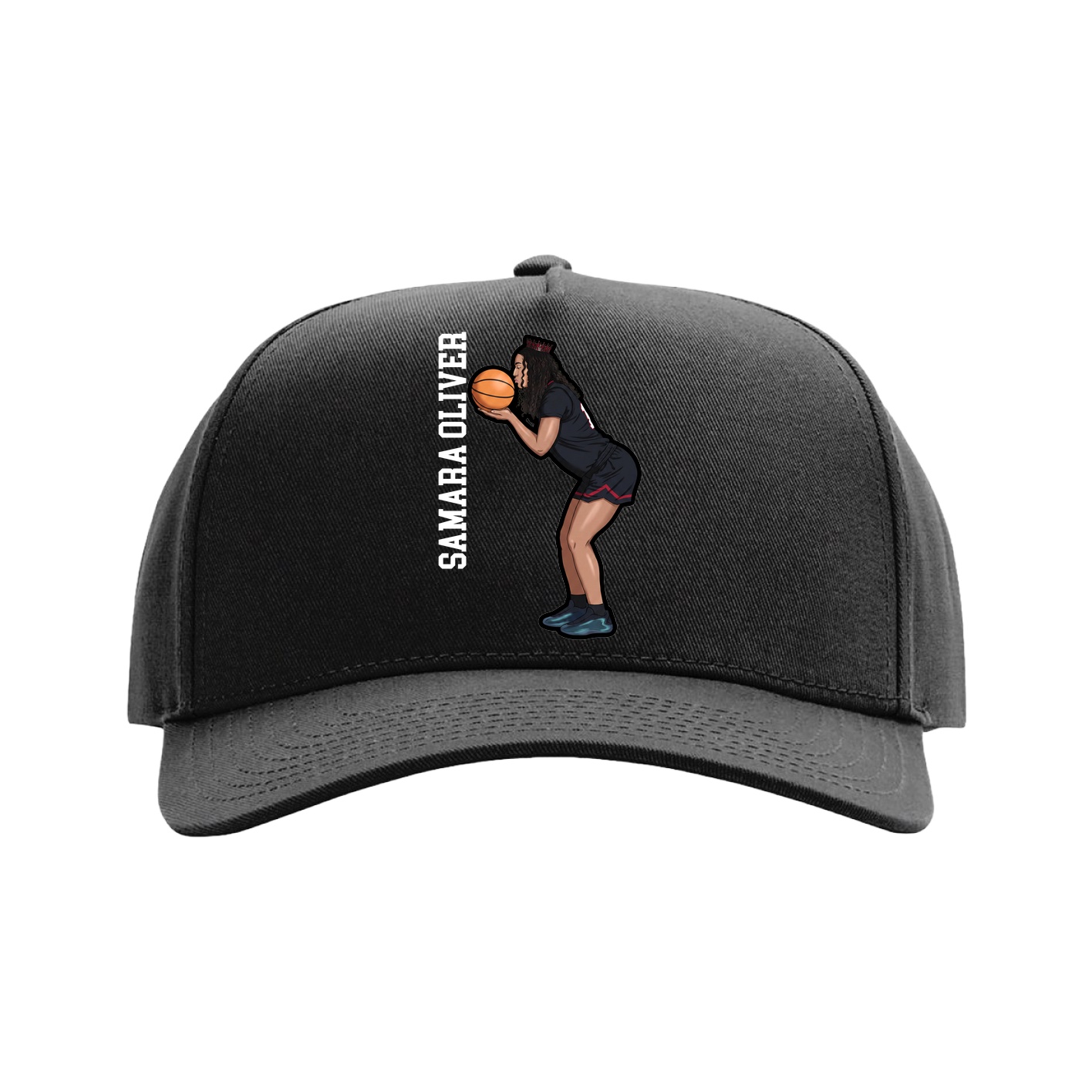Full Fabric Five-Panel Champ Cap — Name Vertical in Black