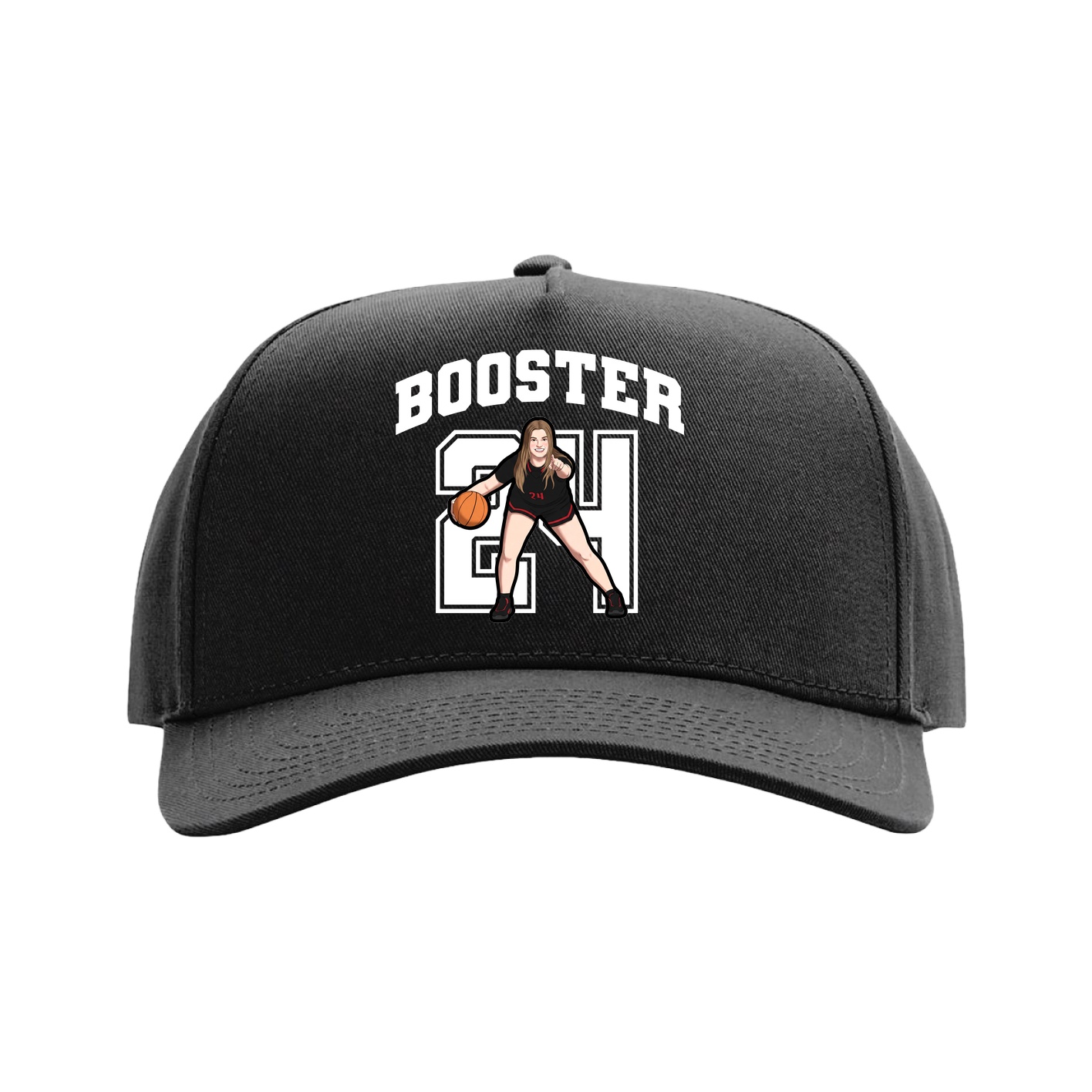 Full Fabric Five-Panel Champ Cap — Number in Black