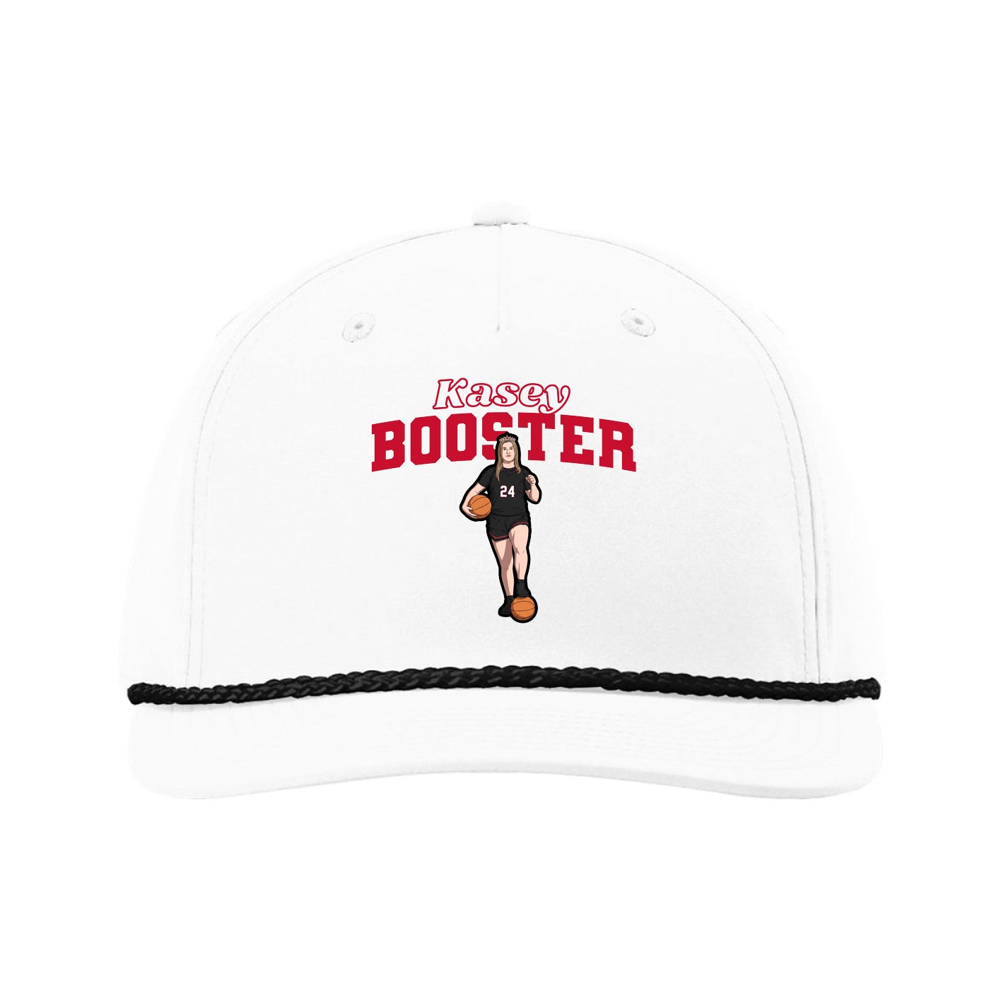 Five-Panel Classic Rope Cap — Name Arch in White