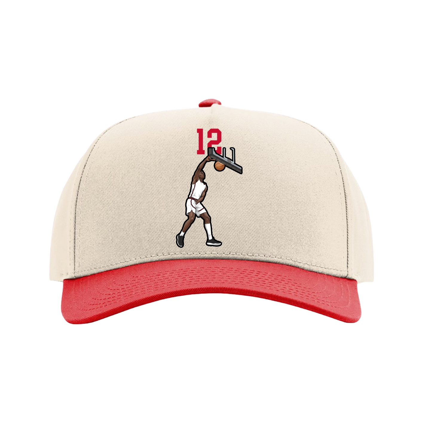 Full Fabric Five-Panel Champ Cap — Number Top in Cream/Red